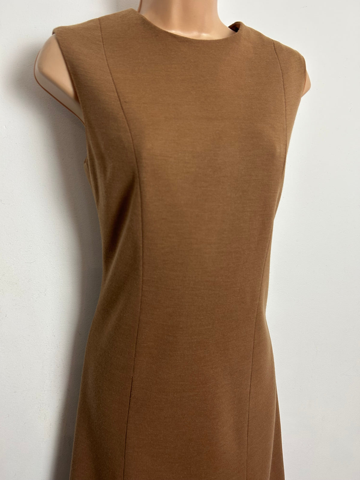 Vintage 1960s Size 10 Camel Brown Mod Dress & Matching Jacket Two Piece Suit
