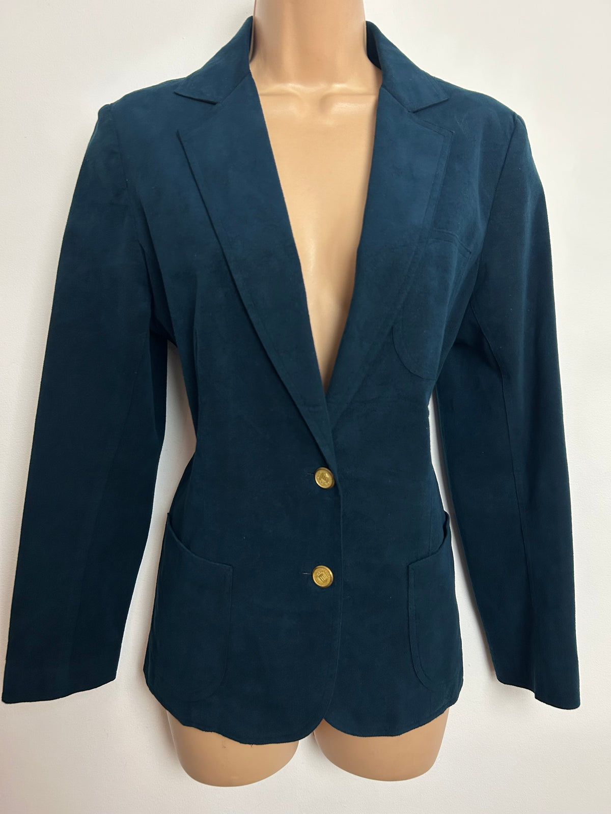 Vintage 1980s Size 10-12 Navy Blue Moleskin Classic Blazer With Gold Buttons