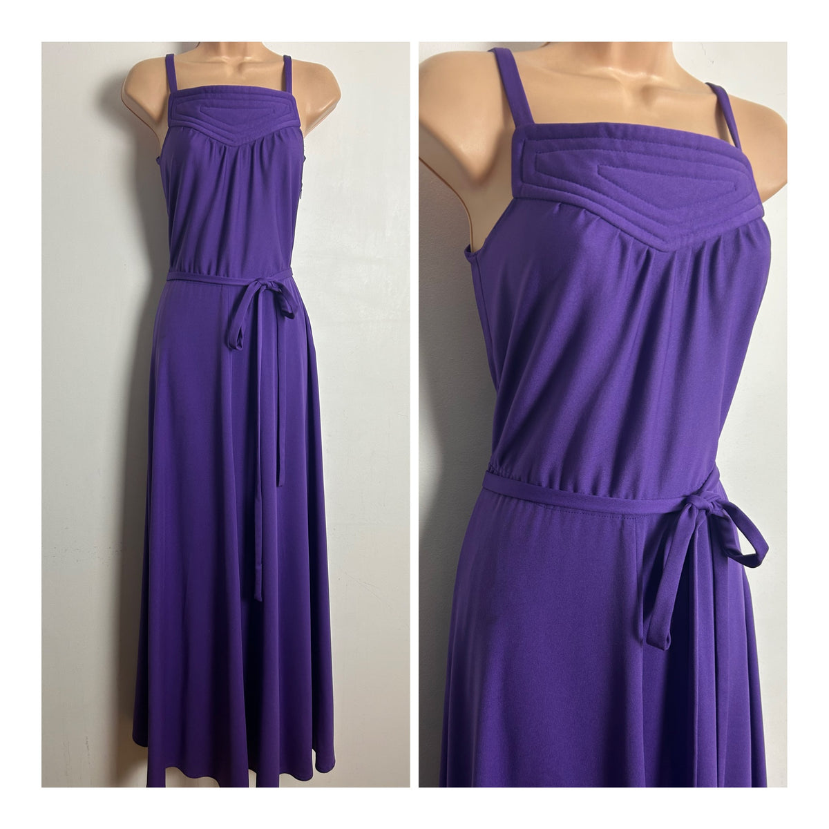 Vintage 1970s Size 6-8 Purple Sleeveless Stitch Panel Detail Maxi Dress