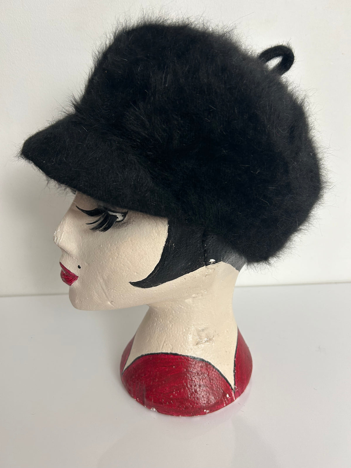 Vintage 1960s MAYSER MILZ Black Angora & Wool Mix Baker Boy Style Hat