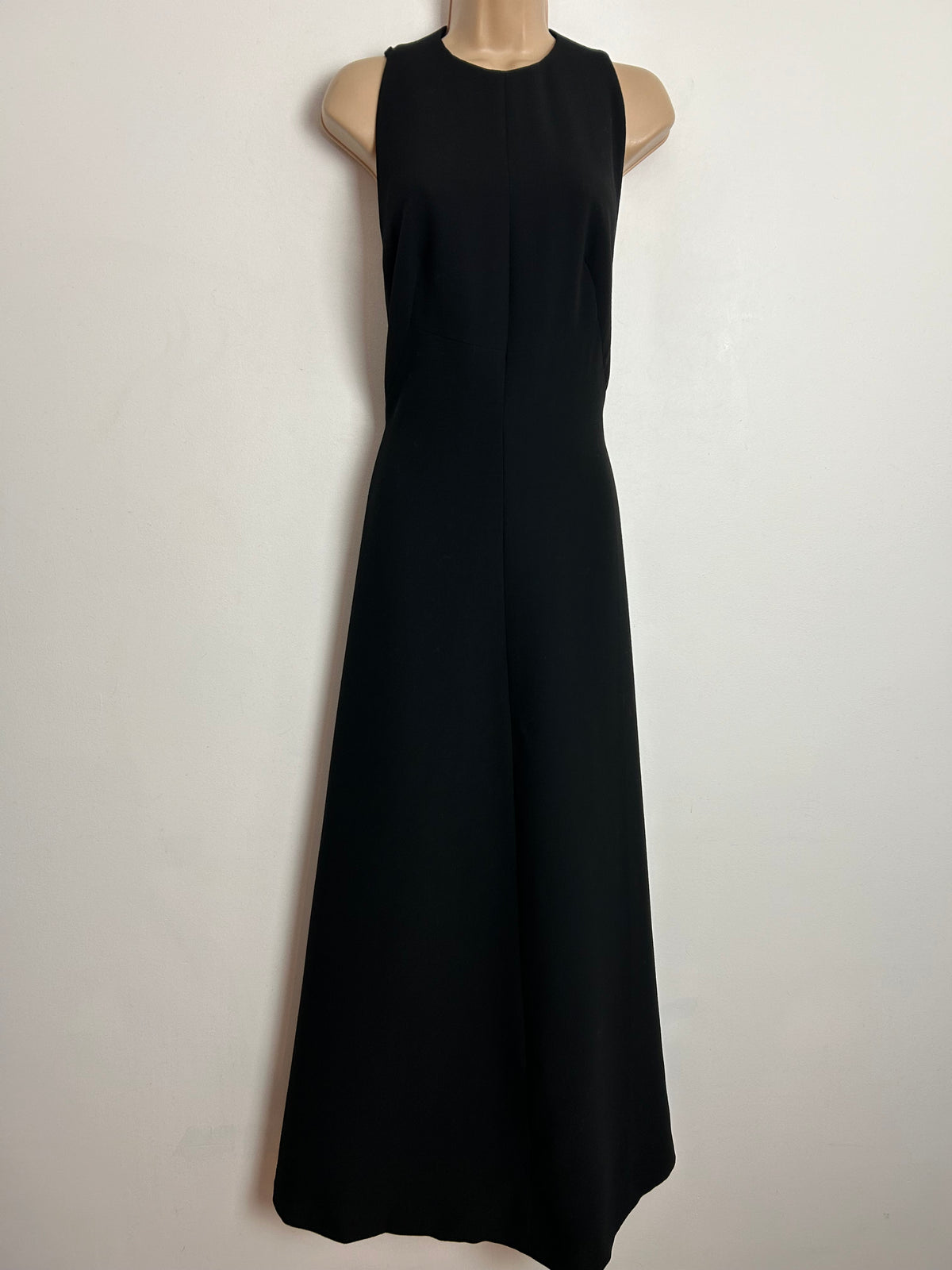 Vintage Early 1970s HASSO UK Size 10 Black Wool Mix Cage Back Occasion Evening Maxi Dress