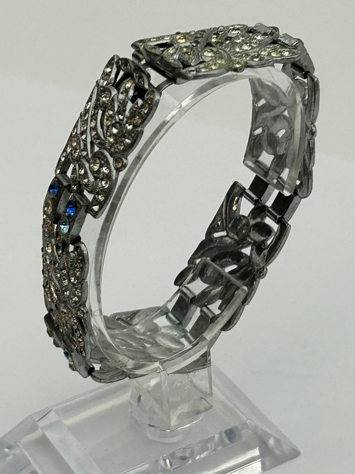 Vintage 1960s Silver Tone Paste Diamante Panelled Bracelet - Please Read
