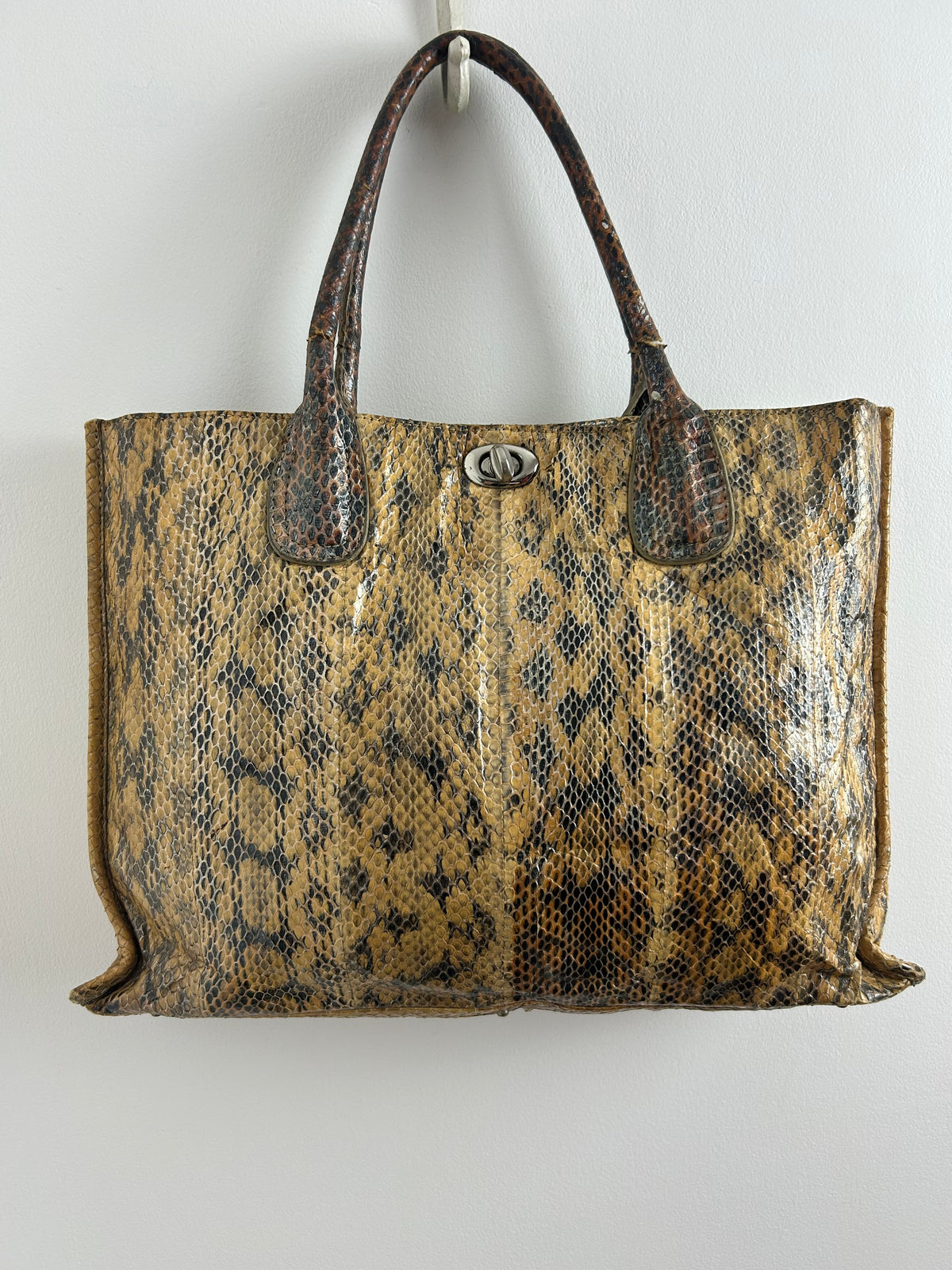 Vintage 1980s BOUTIQUE DESIGNER FRIMA Python Snake Skin Leather Tote Handbag