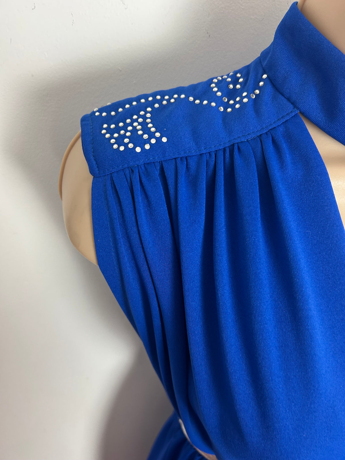 Vintage THE HOUSE OF SAINT NICHOLAS Size 8-10 Royal Blue Rhinestone Detail Belted Evening Maxi Dress