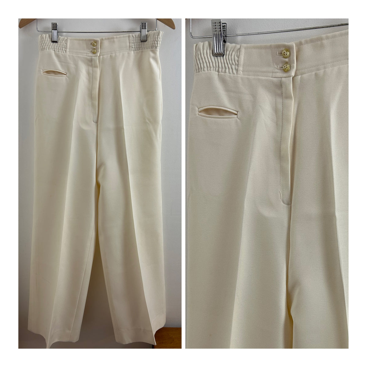 Vintage 1970s COLLEGE TOWN UK Size 10 Winter White Perma Pleat Wide Leg Trousers