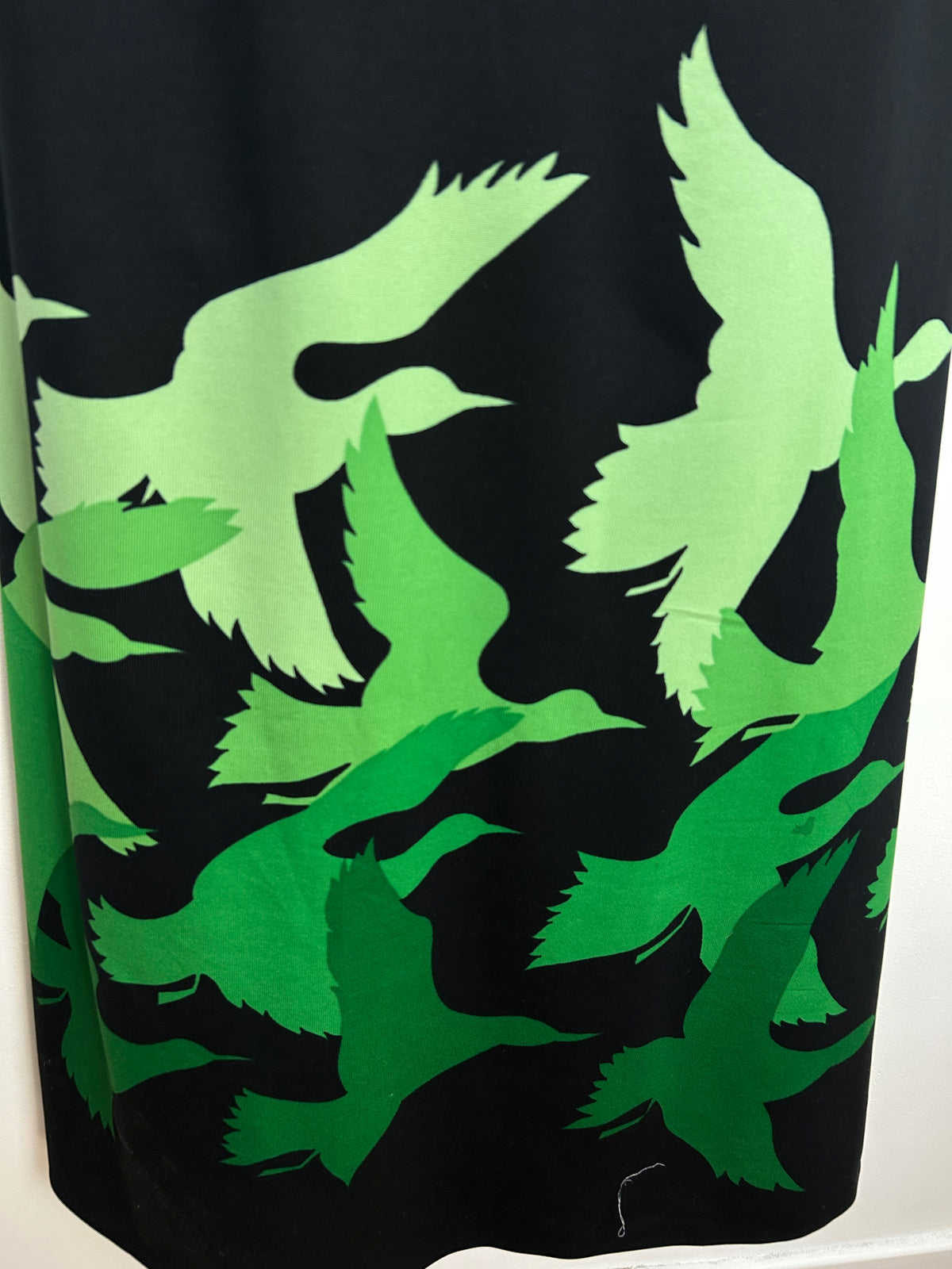 Vintage 1970s UK Size 12 Black & Green Tones Bird Print Sleeveless Maxi Dress