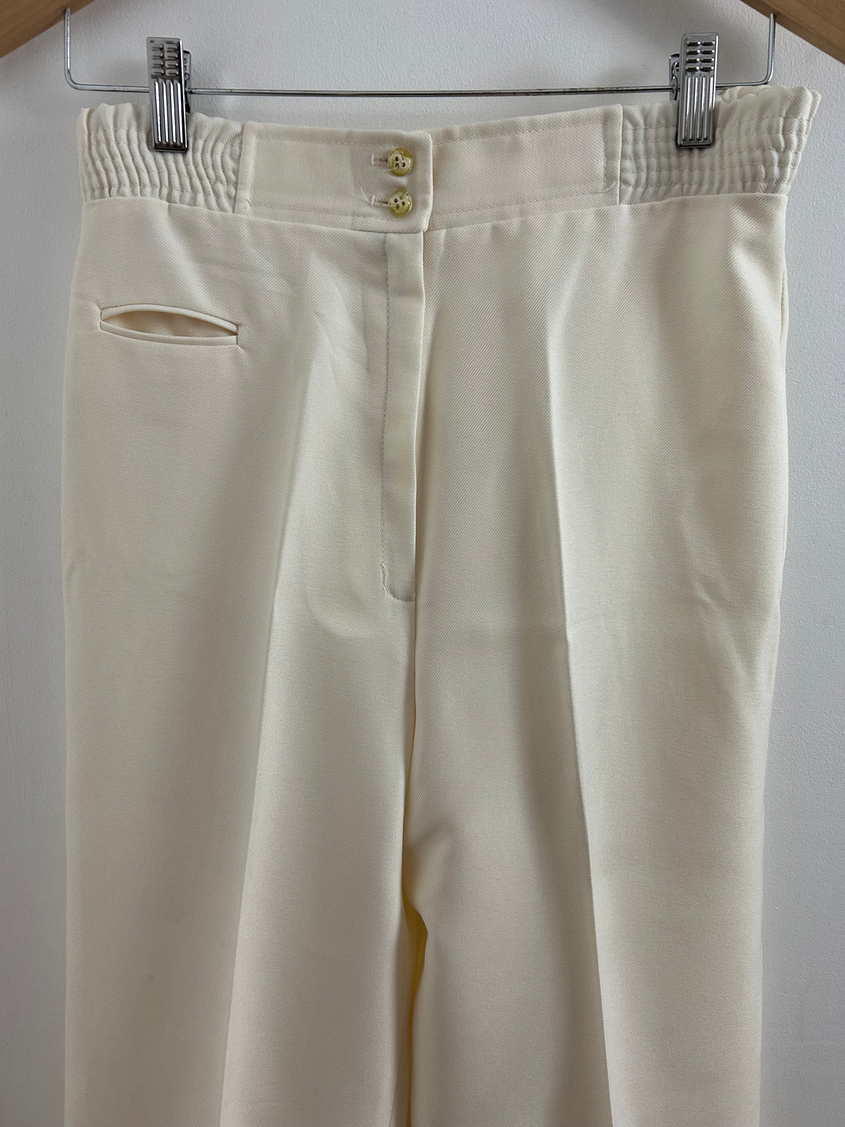 Vintage 1970s COLLEGE TOWN UK Size 10 Winter White Perma Pleat Wide Leg Trousers
