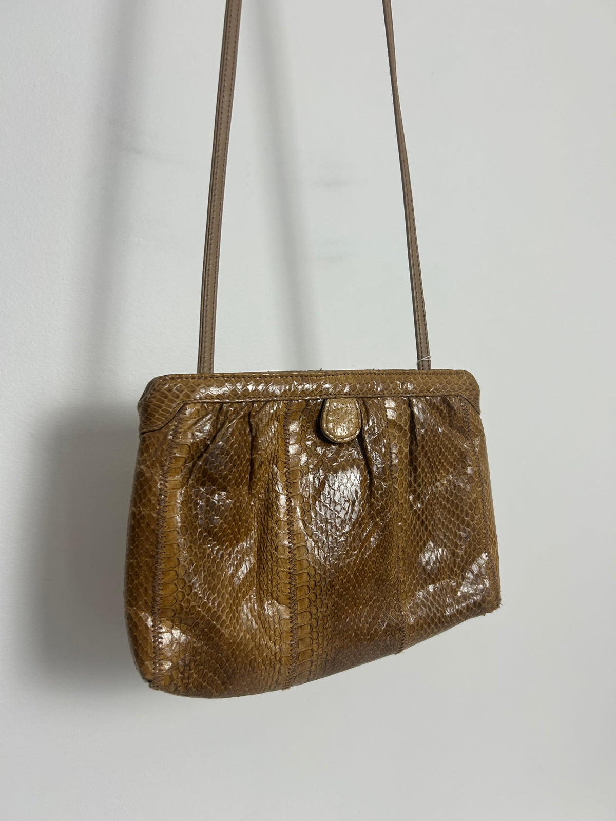 Vintage 1970s CLEMENTE Tan Brown Real Snake Skin Small Leather Shoulder Or Crossbody Bag