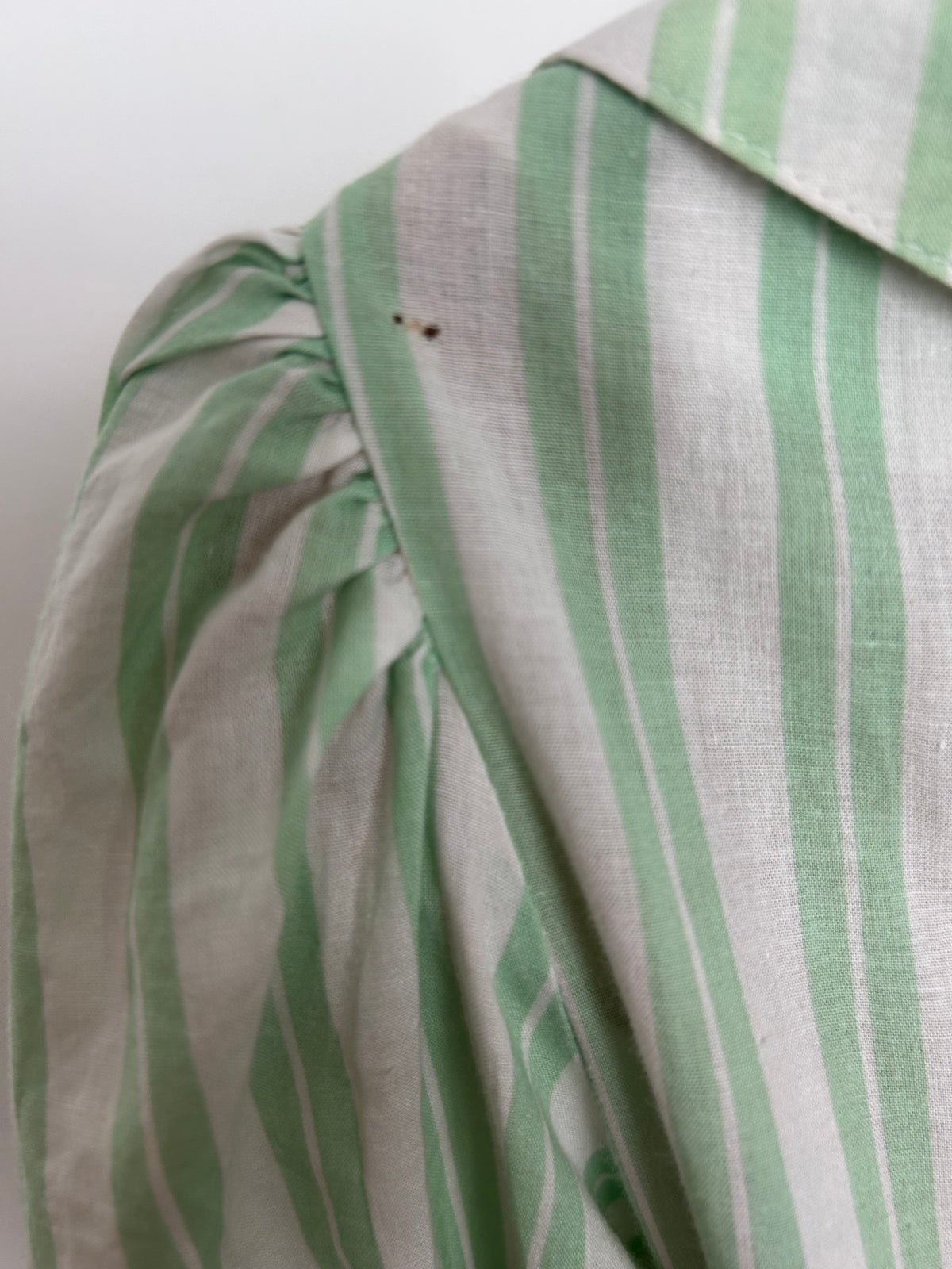 Vintage 1980s Size 12 LAURA ASHLEY Pale Green & White Stripe Print Cotton Day Dress
