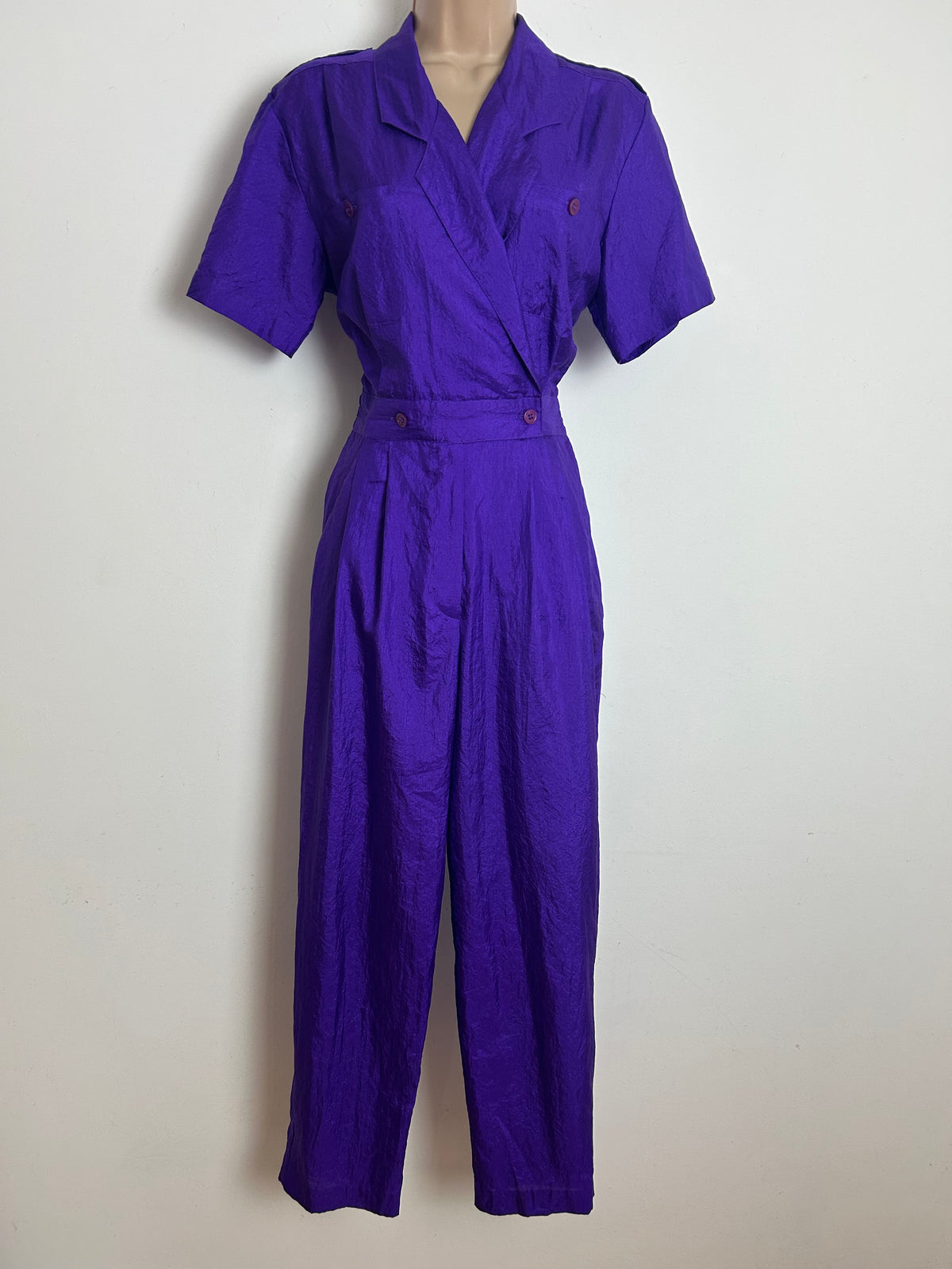 Vintage 1980s LAURA & JAYNE COLLECTION Size 10 Purple Short Sleeve Jumpsuit