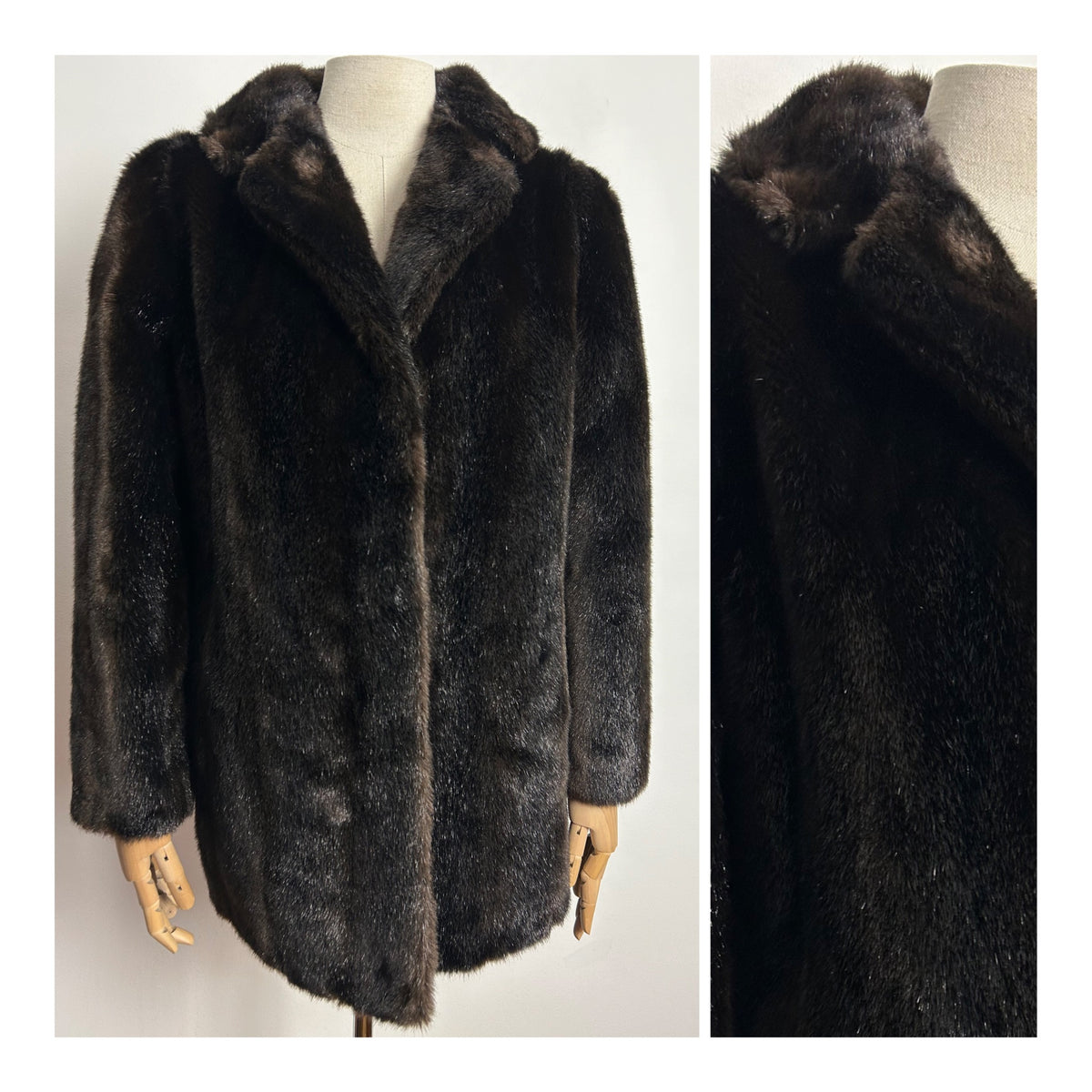 Vintage C&A UK Size 12-14 Chocolate Brown Soft Faux Fur Coat