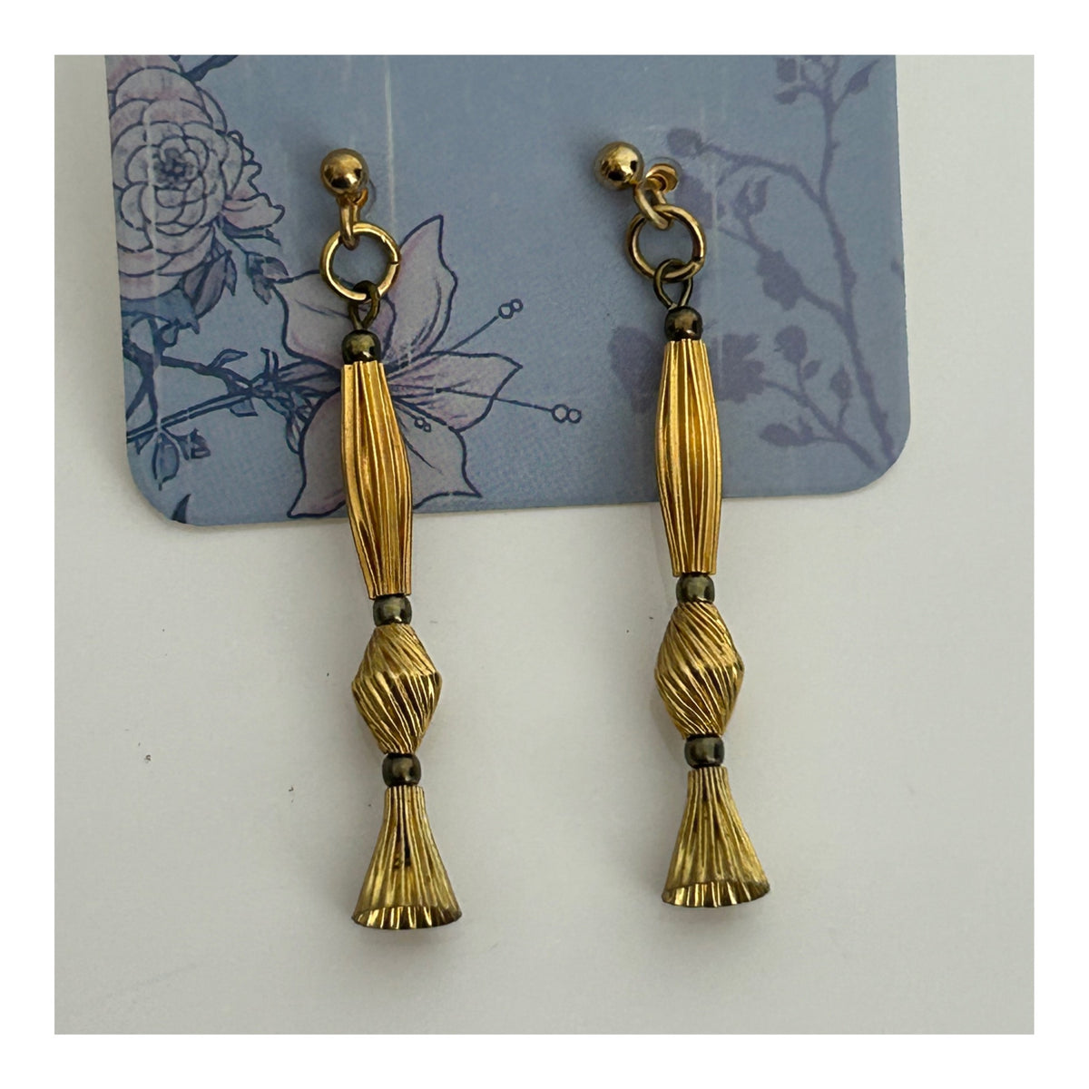 Vintage Brushed Gold Tone Sculptural Drop Earrings
