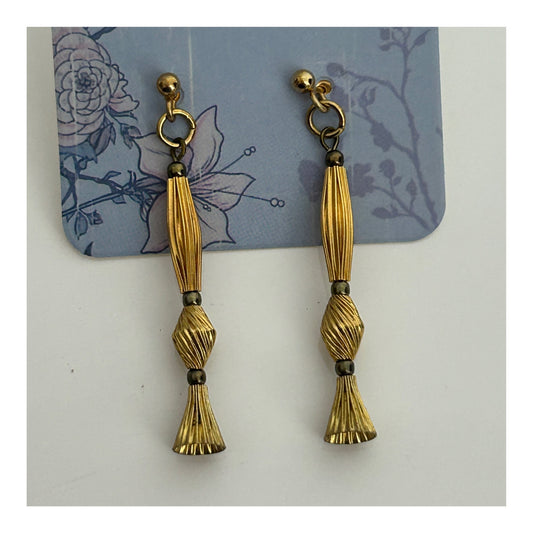 Vintage Brushed Gold Tone Sculptural Drop Earrings