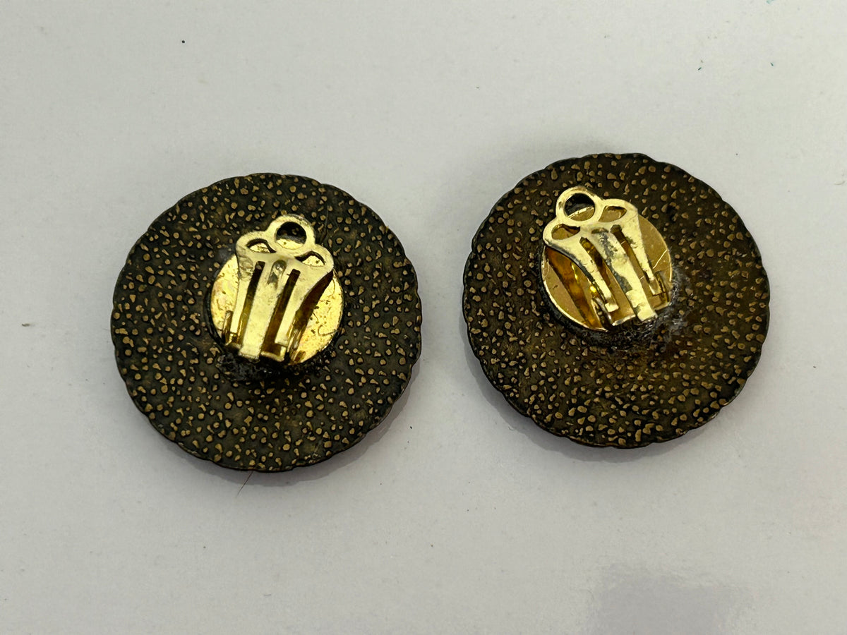 Vintage Gold Tone Base Metal Leopard Print Furry Clip On Earrings
