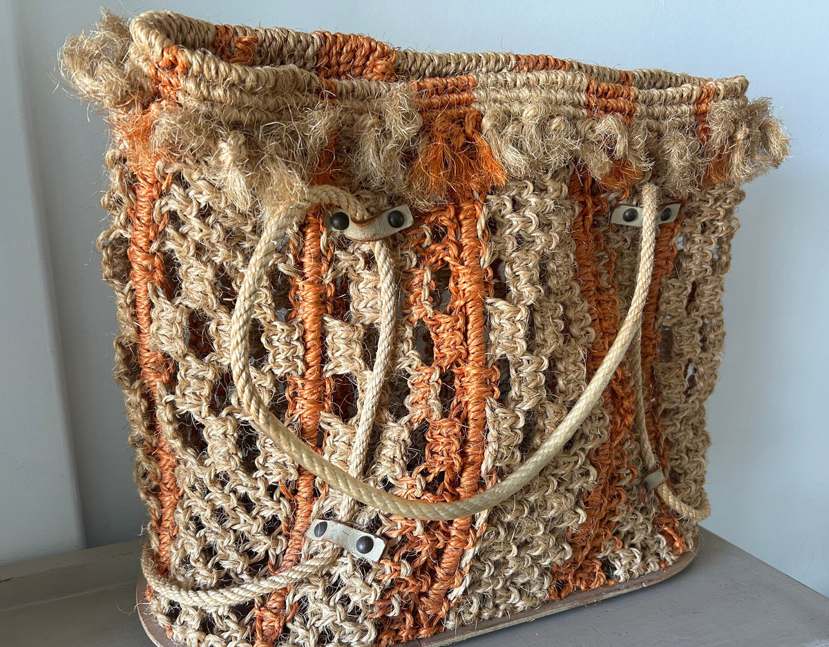 Vintage Late 1960s Early 1970s Large Raffia String Style Woven Beach Bag Shopping Bag
