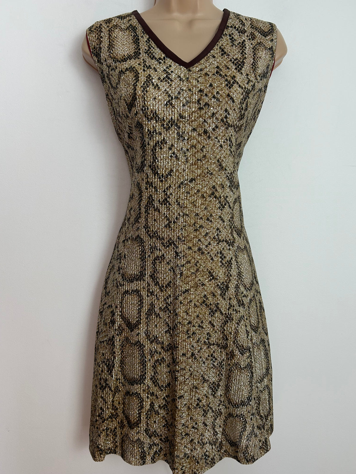 Vintage 1960s Size 8-10 Black & Gold Animal Leopard Print Lurex Mod Shift Dress & Matching Jacket