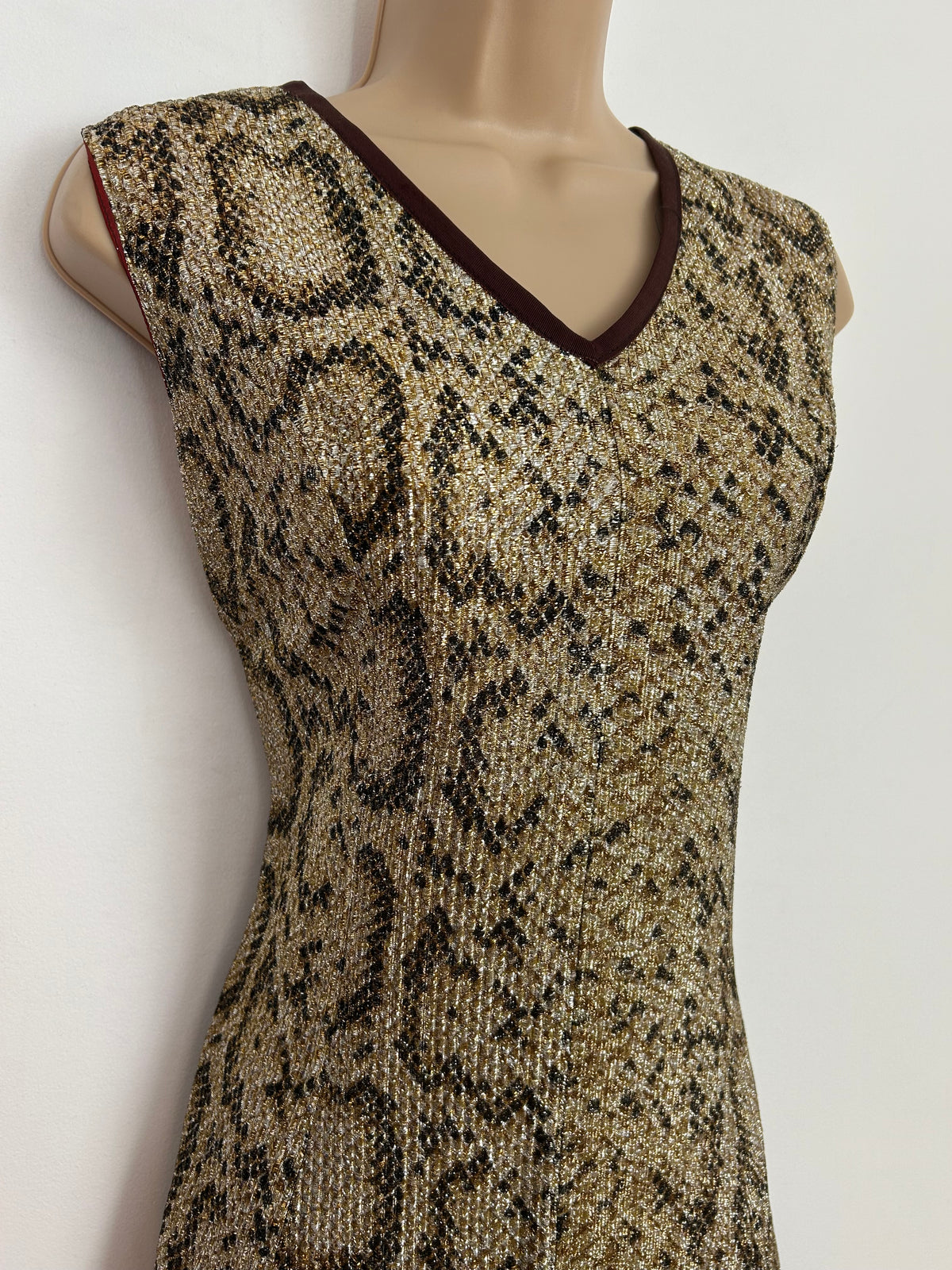 Vintage 1960s Size 8-10 Black & Gold Animal Leopard Print Lurex Mod Shift Dress & Matching Jacket