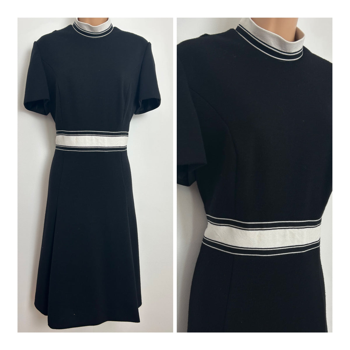 Vintage 1960s ULI RICHTER Size 12 Black & White Pure New Wool Mod Dress
