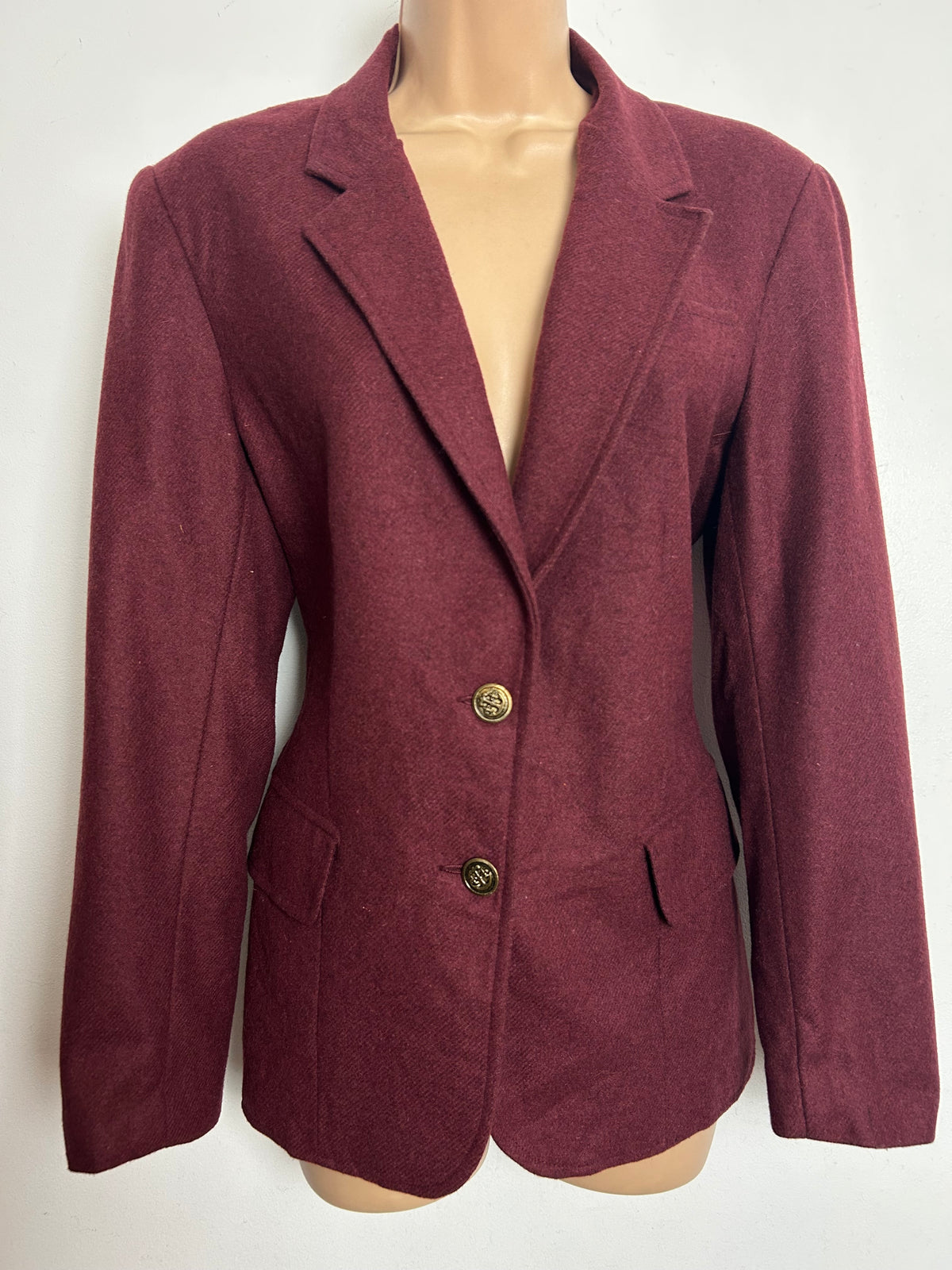 Vintage 1980s HARRINGTON SQUARE Size 12 Wine Red 65% Pure New Wool Blazer