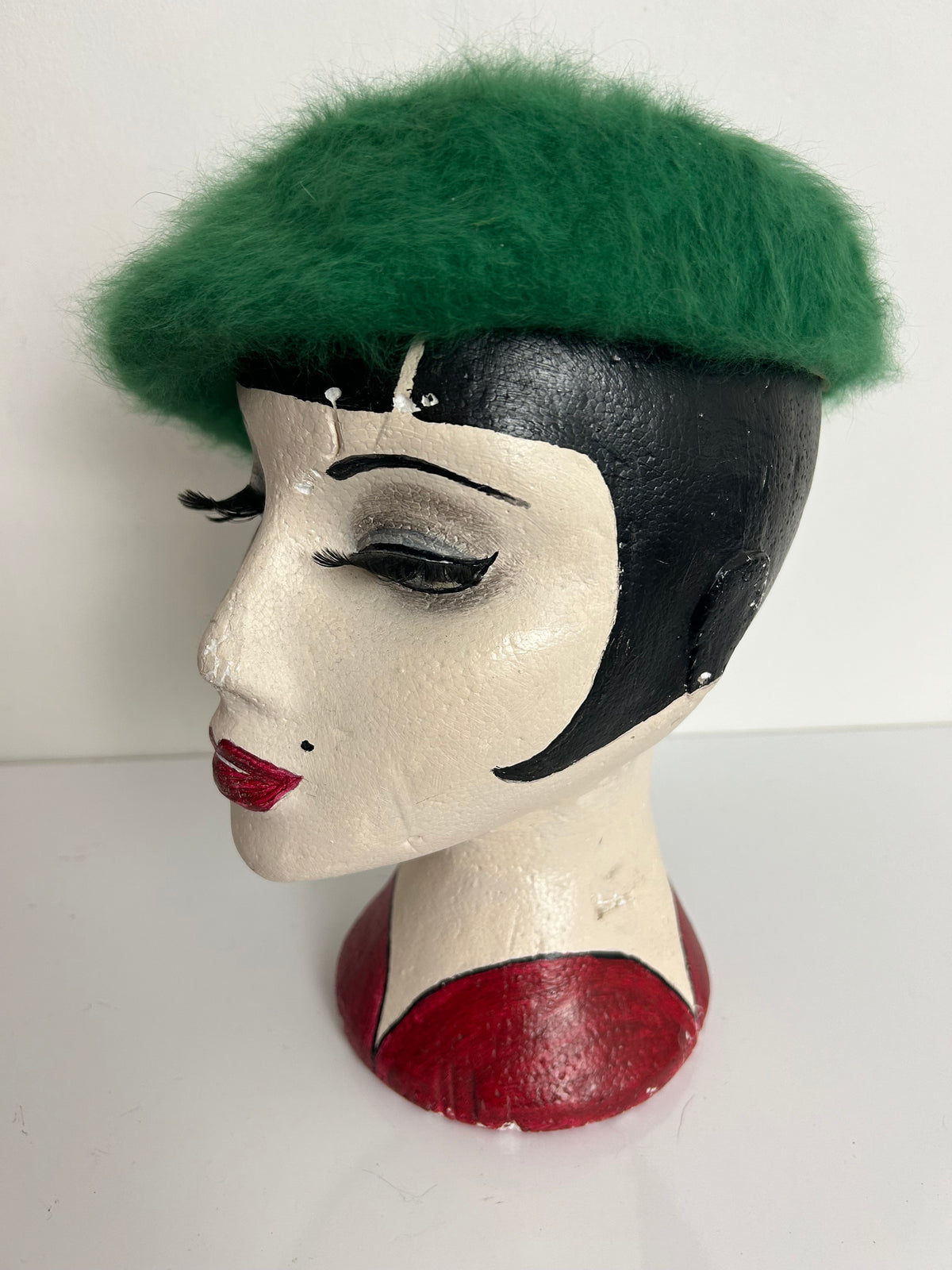 Vintage 1960s KANGOL Green Super Angora Beret Style Pill Box Hat