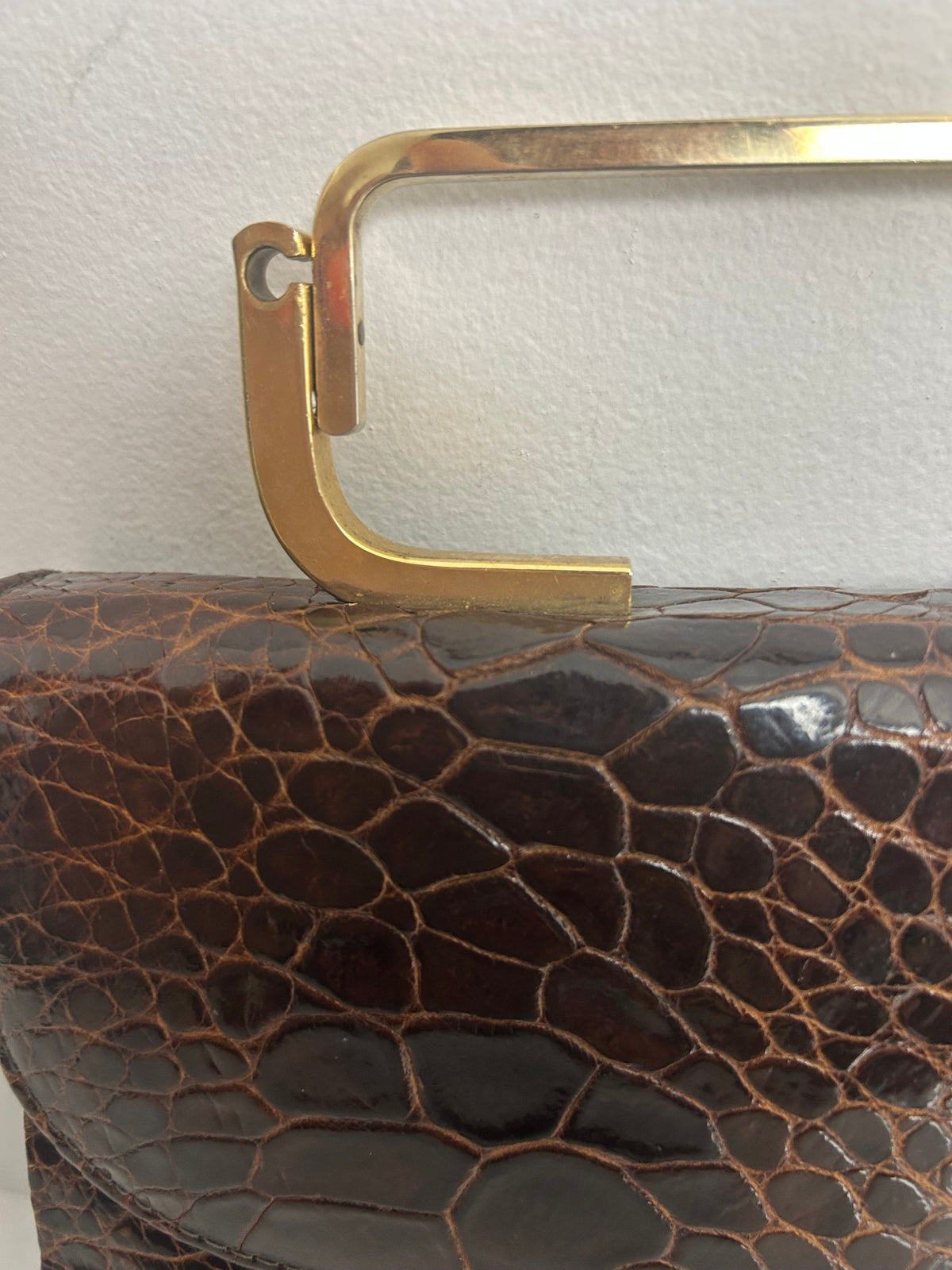 Vintage 1960s Gorgeous Mexican OTTO BULER G Brown Turtle Skin Gold Handle Handbag