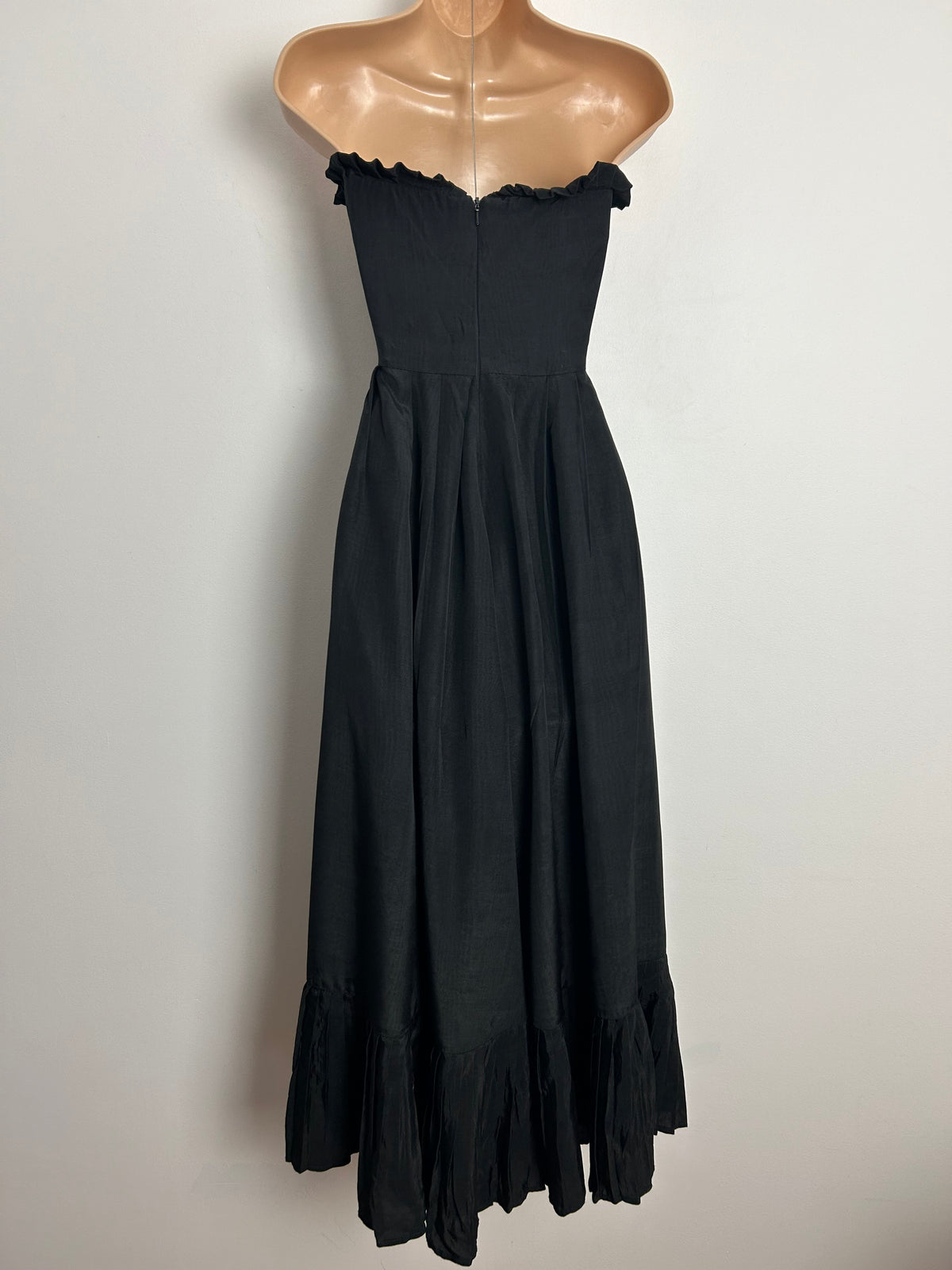 Vintage 1980s MONSOON UK Size 8 Black Strapless Pleated Occasion Evening Ballgown Party Prom Dress