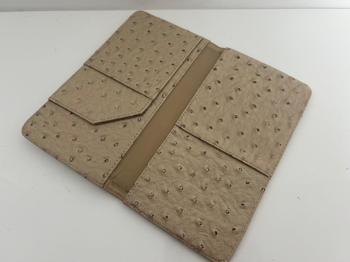 Vintage 1970s Cream Ostrich Leather Small Document Travel Passport Wallet