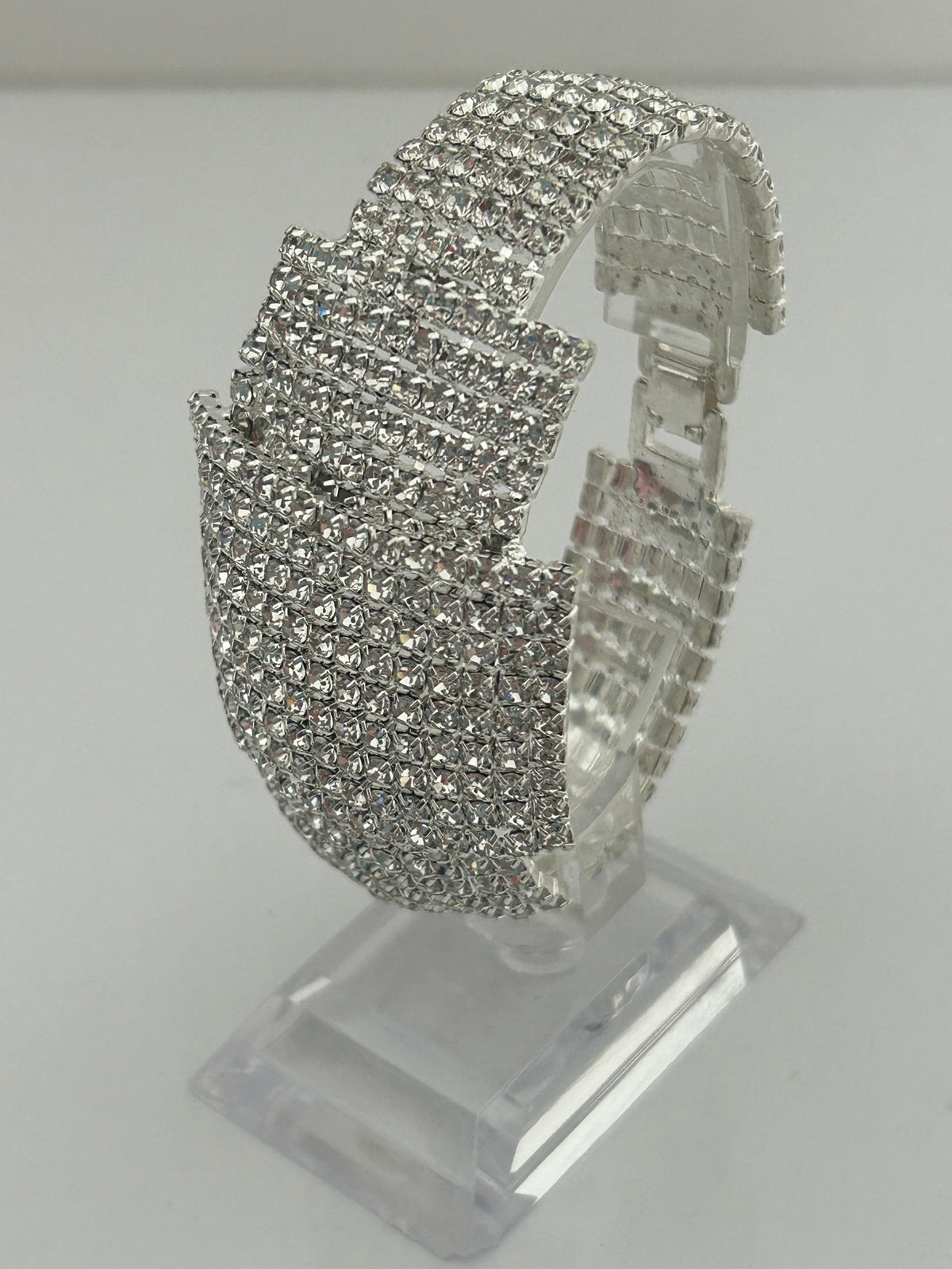 Vintage Silver Tone Diamante Set Deco Inspired Large Statement Bracelet