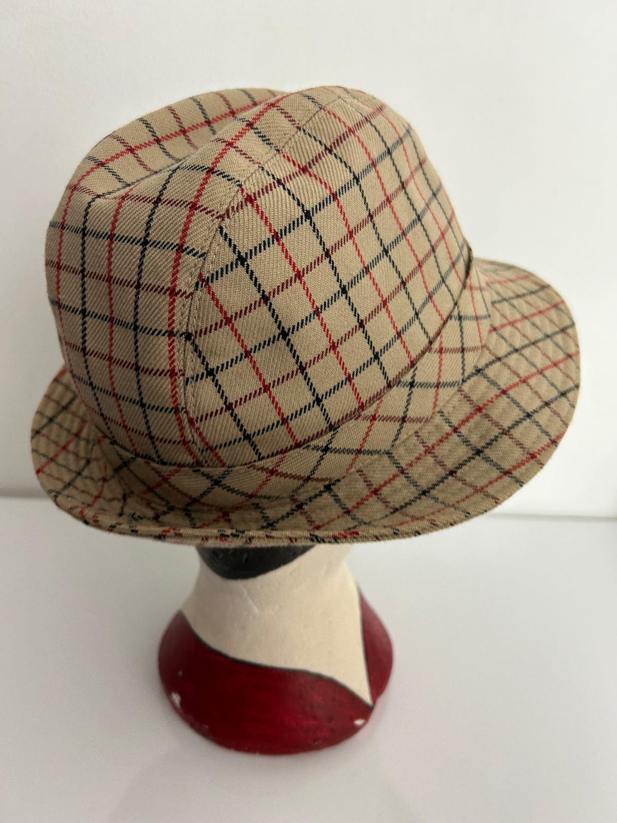 Vintage DANNIMAC Beige Red & Black Check Wool Mix Trilby Style Hat