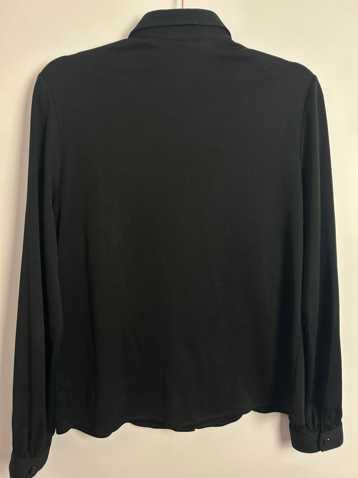 Vintage 1970s CANDA UK Size 12 Black Pintuck Pleated Long Sleeve Pocket Detail Shirt