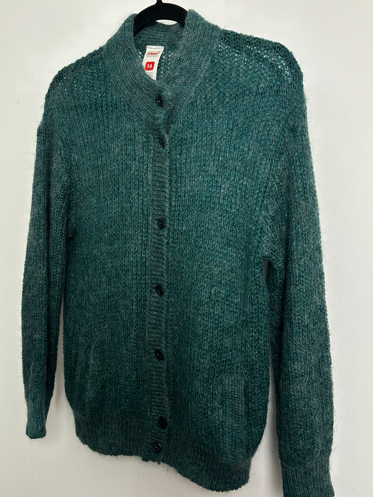 Vintage 1980s ST MICHAEL Size 14 Teal Mohair & Wool Mix Cardigan