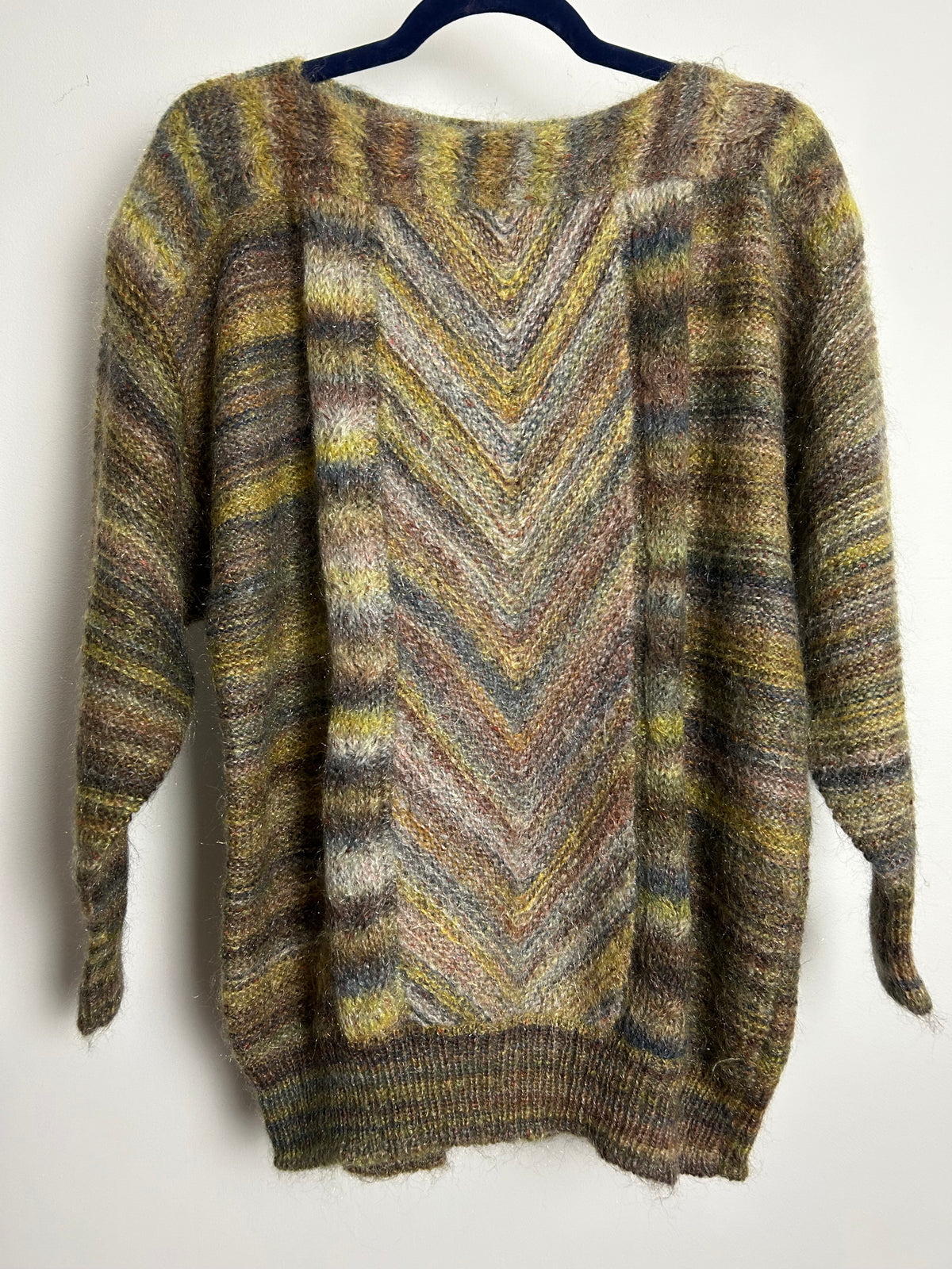 Vintage 1980s BLEYLE ITALY Up To Size 16 Brown & Green Tones Long Sleeve Mohair Mix Jumper