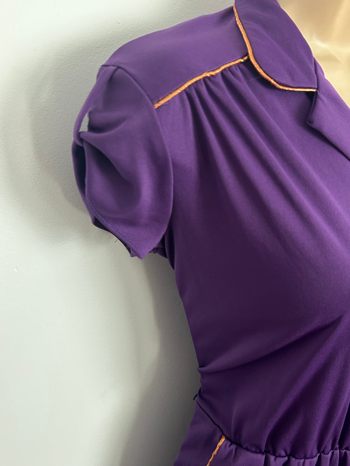 Vintage Early 1980s J.C Penney Purple & Bronze Piping Trim Straight Leg Jumpsuit