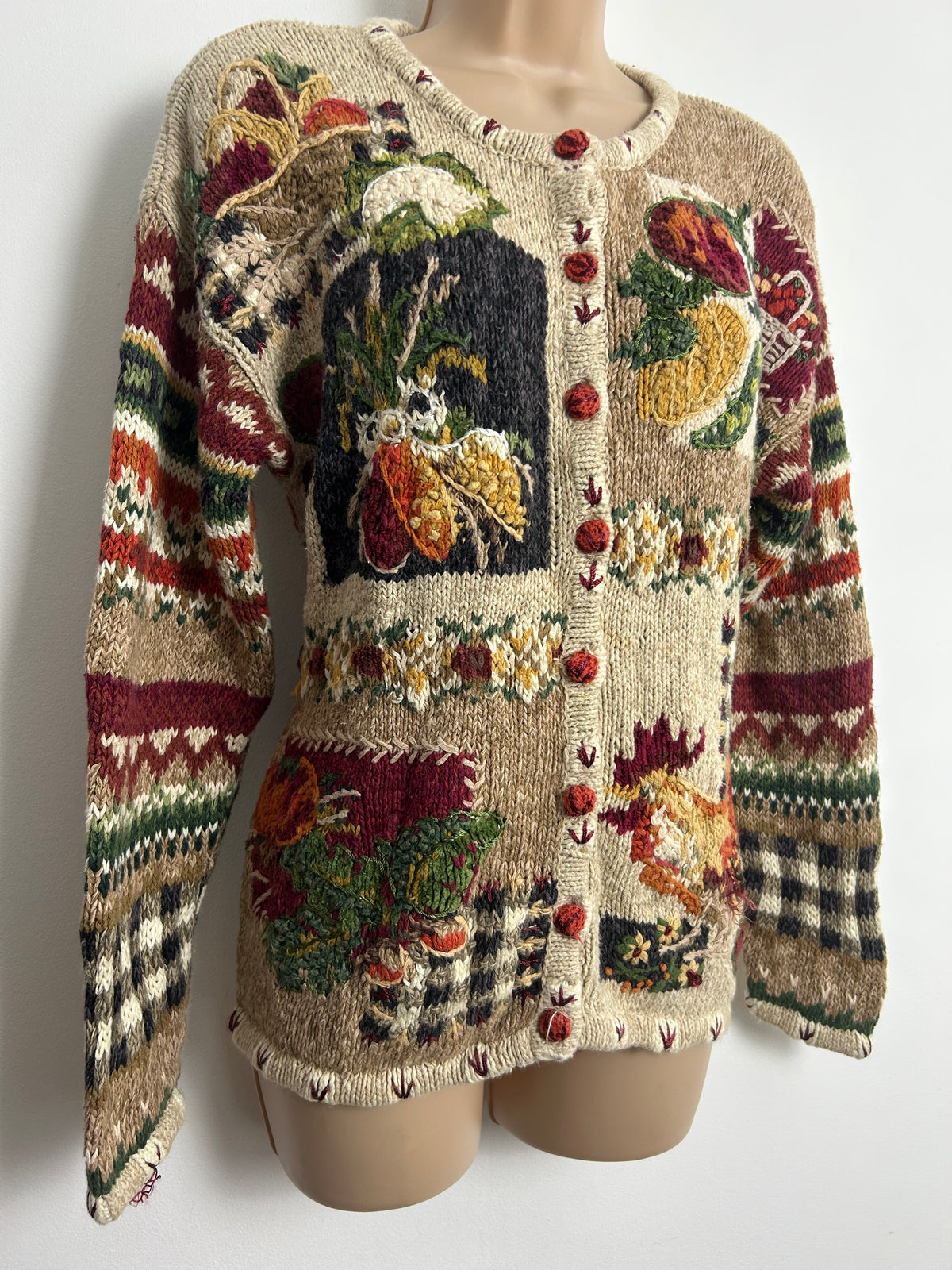 Vintage HEIRLOOM COLLECTABLES Size M Thanksgiving Pumpkin Harvest Novelty Cardigan