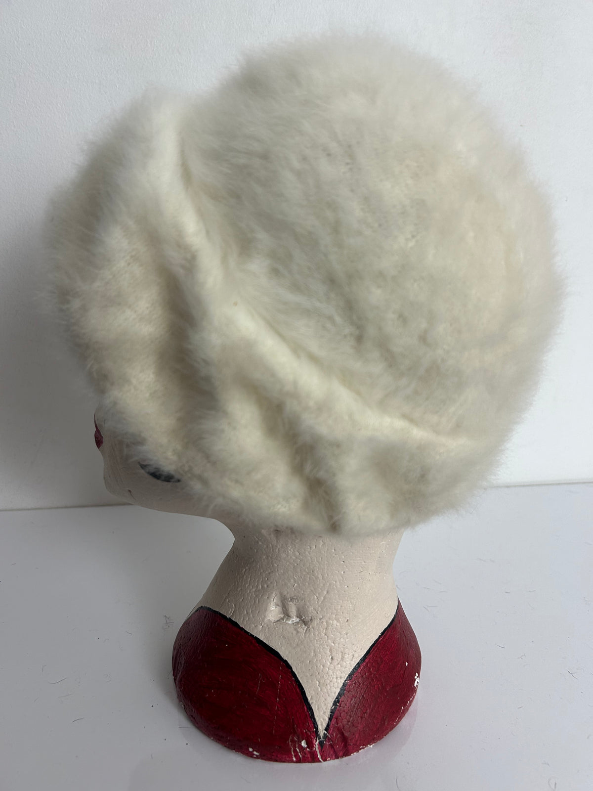 Vintage Winter White Angora Mix Cloche Style Winter Hat