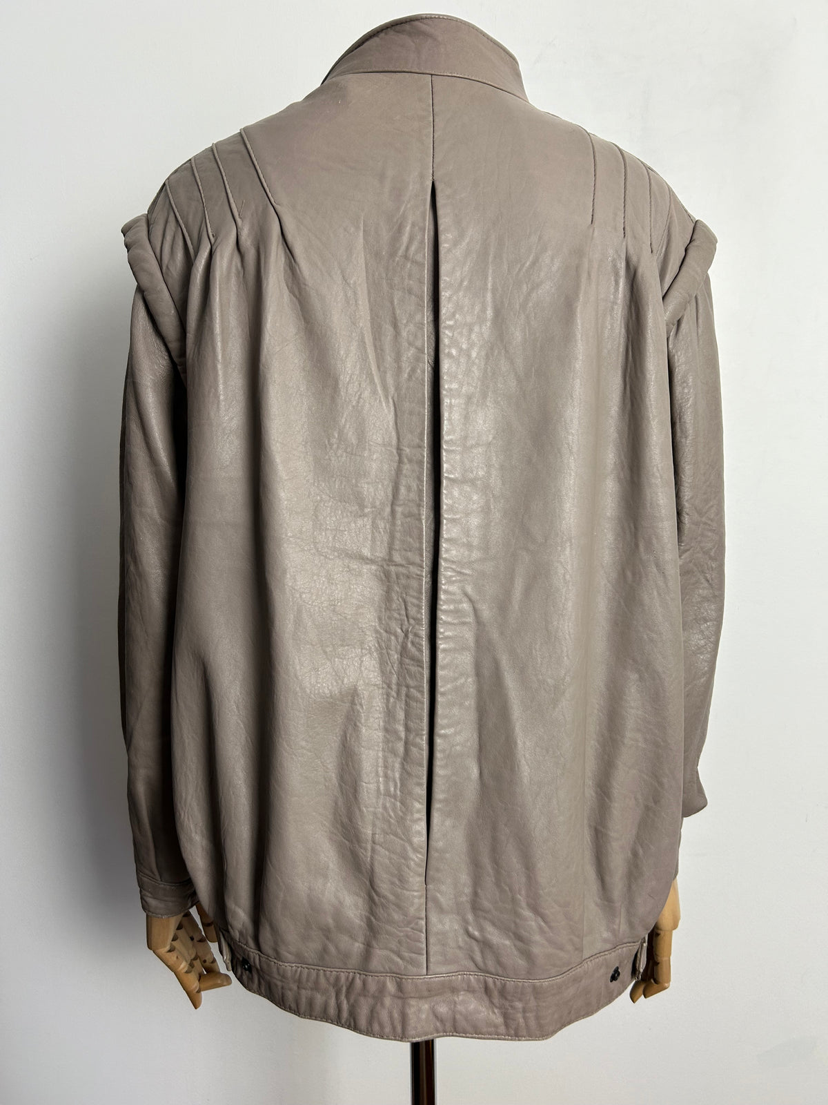 Vintage 1980s Approx UK Size 10 Taupe Popper Fastening Leather Jacket/Coat