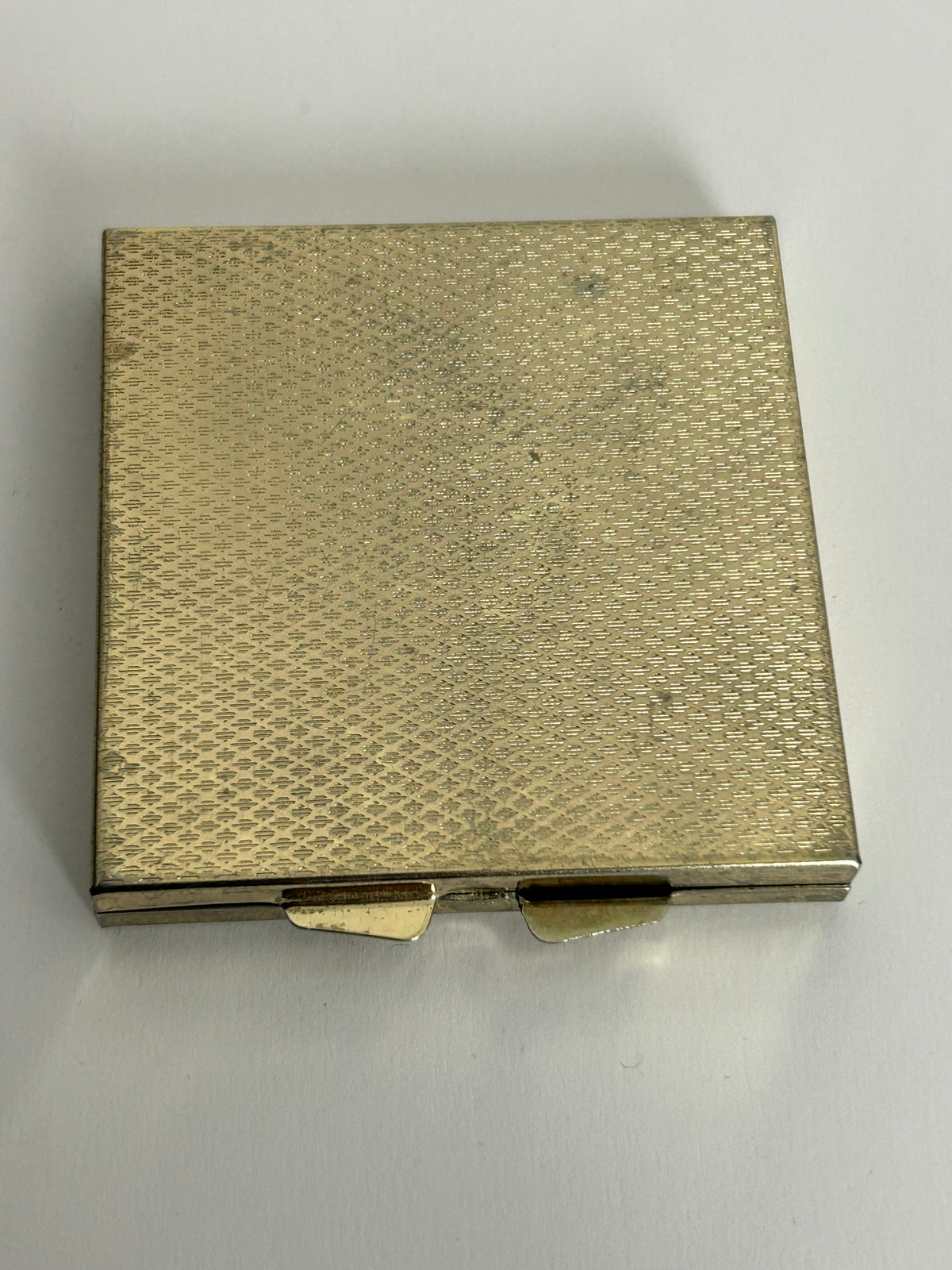 Vintage Silver Tone Base Metal Pink Deco Pattern Square Compact Mirror
