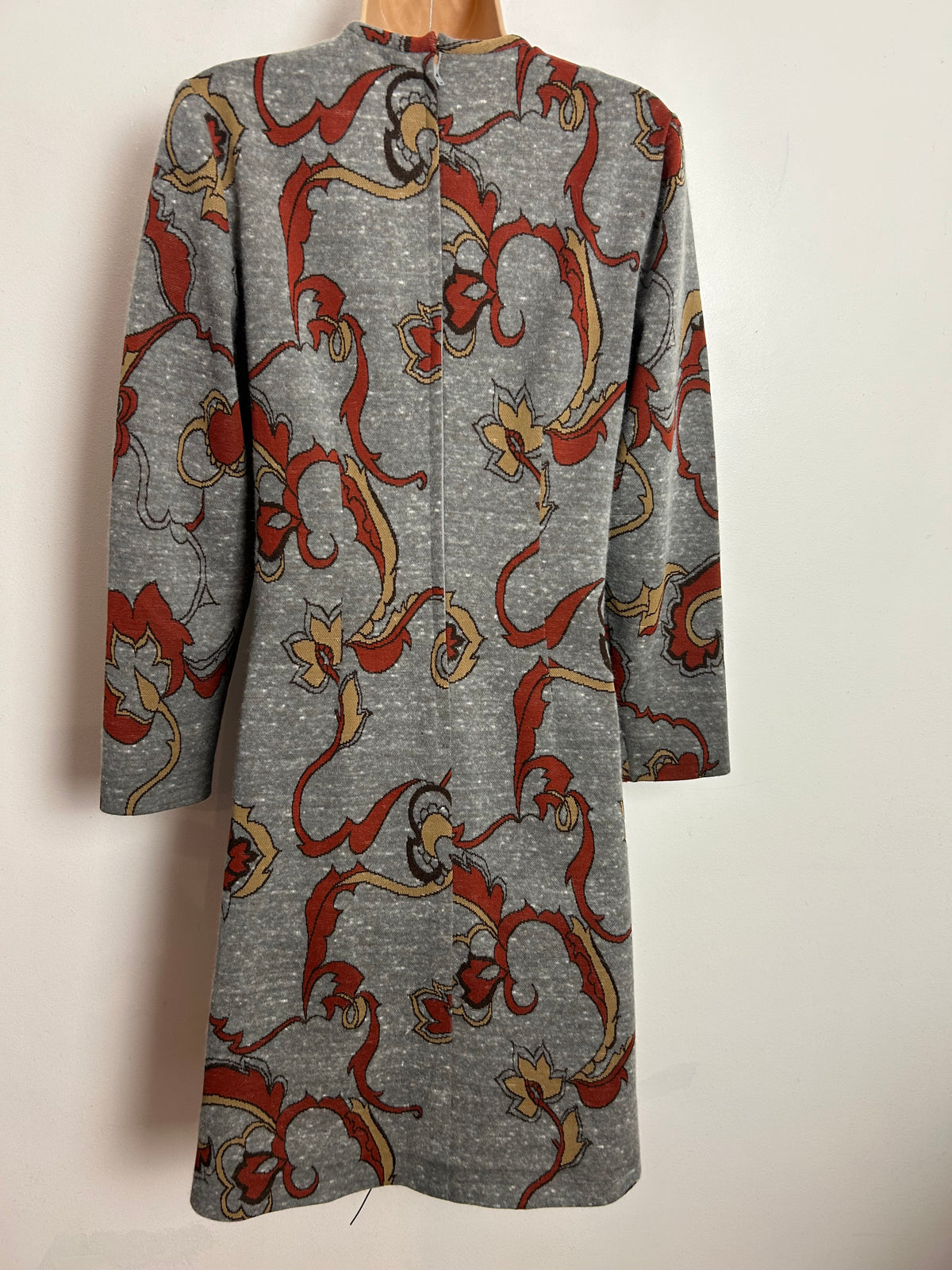 Vintage 1960s ST MICHAEL UK Size 14 Grey & Rusty Brown Abstract Print Wool Mix Mod Shift Dress