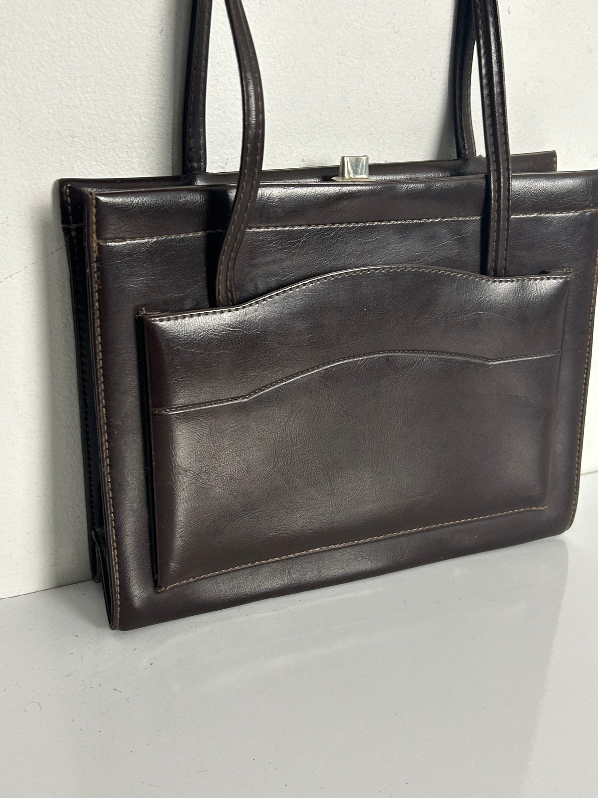 Vintage 1960s Gorgeous Dark Brown Leather Kelly Style Handbag