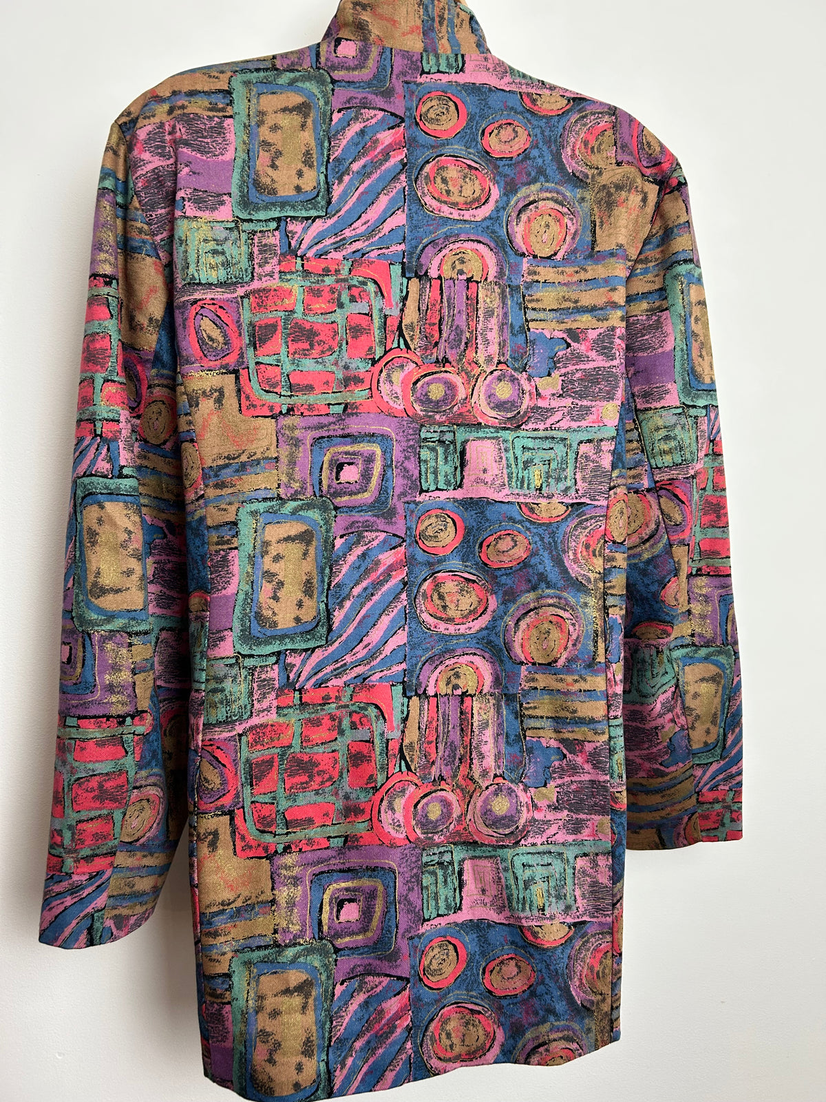 Vintage Late 1980s Size 12-14 Pink Lilac & Green Tones Abstract Print Zip Fronted Jacket