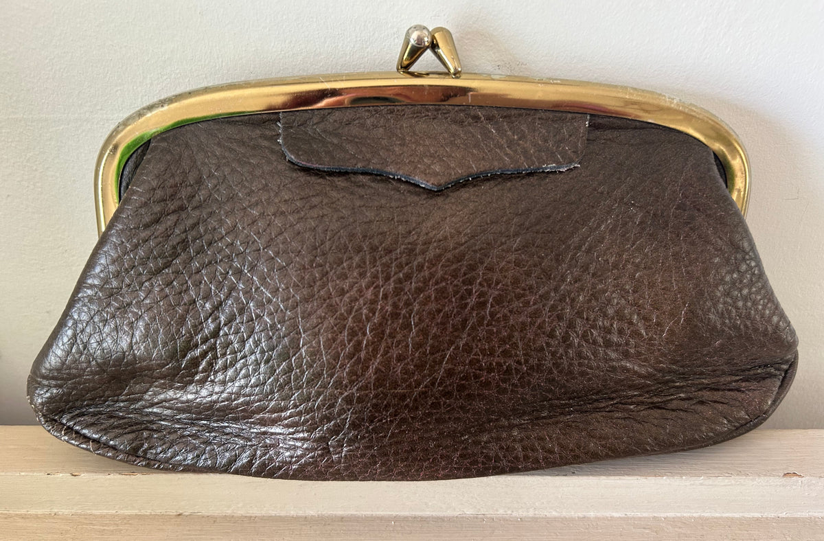 Vintage 1960s LETISSE Small Brown Leather Mock Croc Clutch Bag