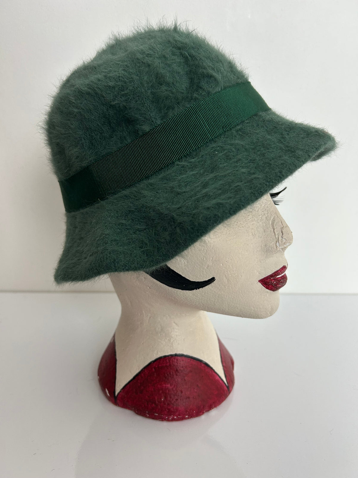 Vintage Austrian Moss Green Angora Mix Trilby Style Hat