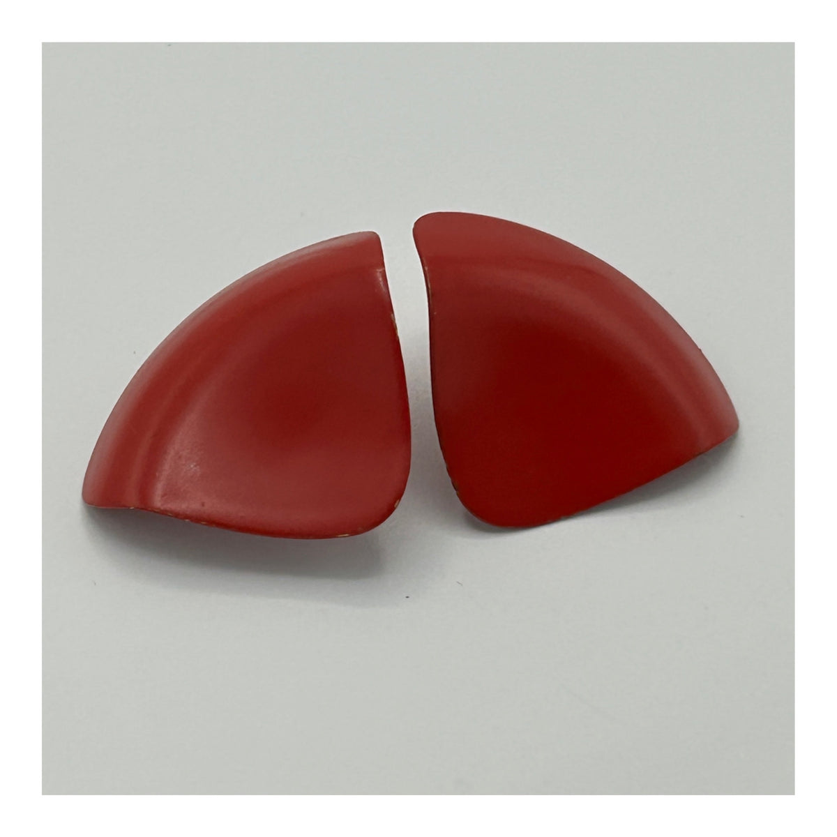 Vintage 1960s Mod Red Metal Triangular Shaped Clip On Earrings