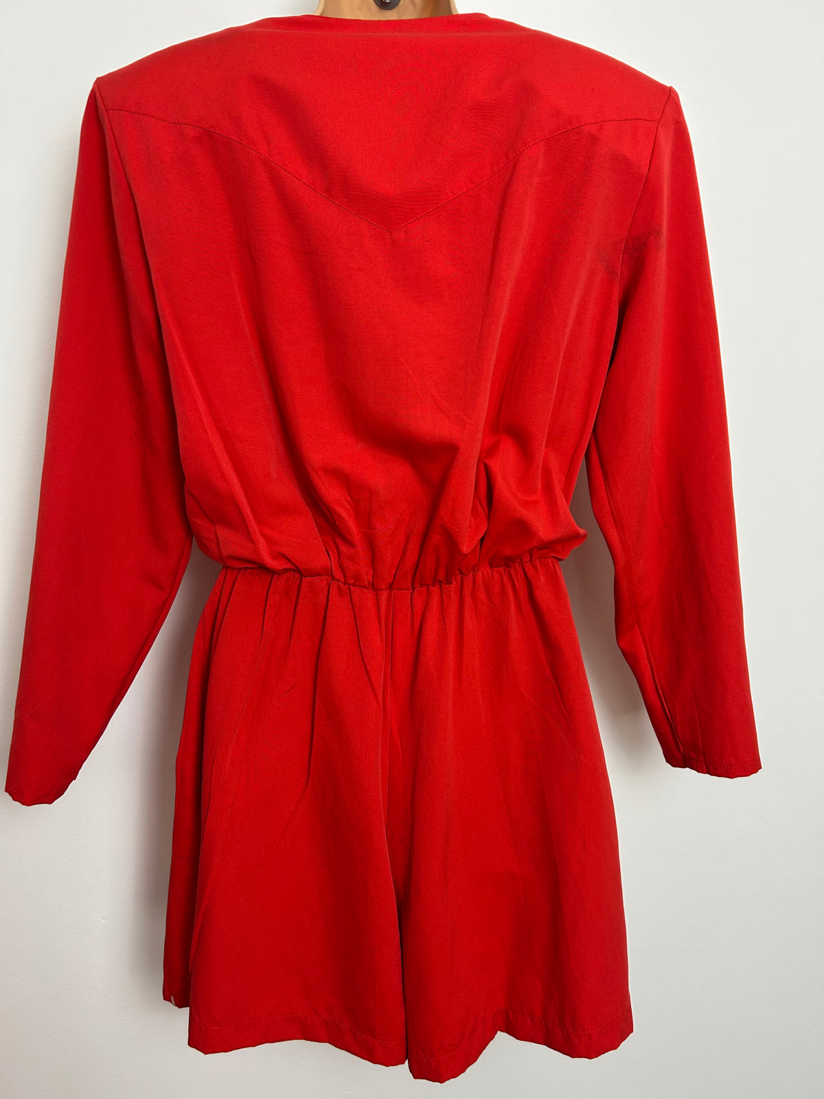 Vintage Early 1990s BELLA MINELLI Size 12-14 Red Zip Detail Long Sleeve City Shorts Playsuit
