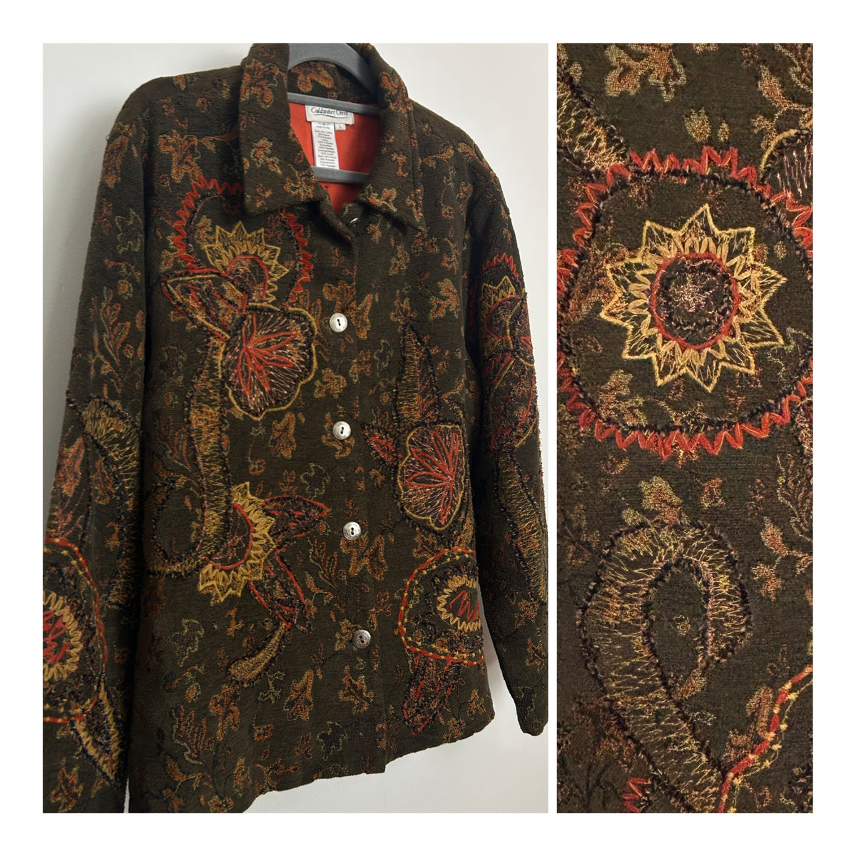 Vintage 1980s COLDWATER CREEK Size 14-16 Brown Tones Stitch Detail Jacket Style Blazer