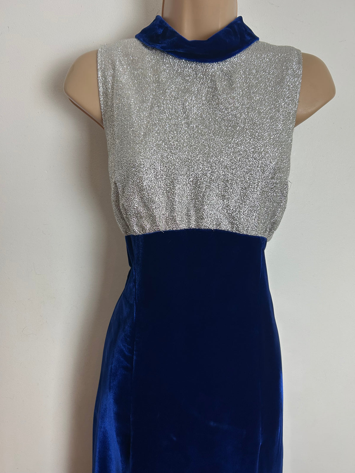 Vintage 1960s MURIEL SPENCER Size 10 Midnight Blue & Silver Lurex Occasion Evening Maxi Dress