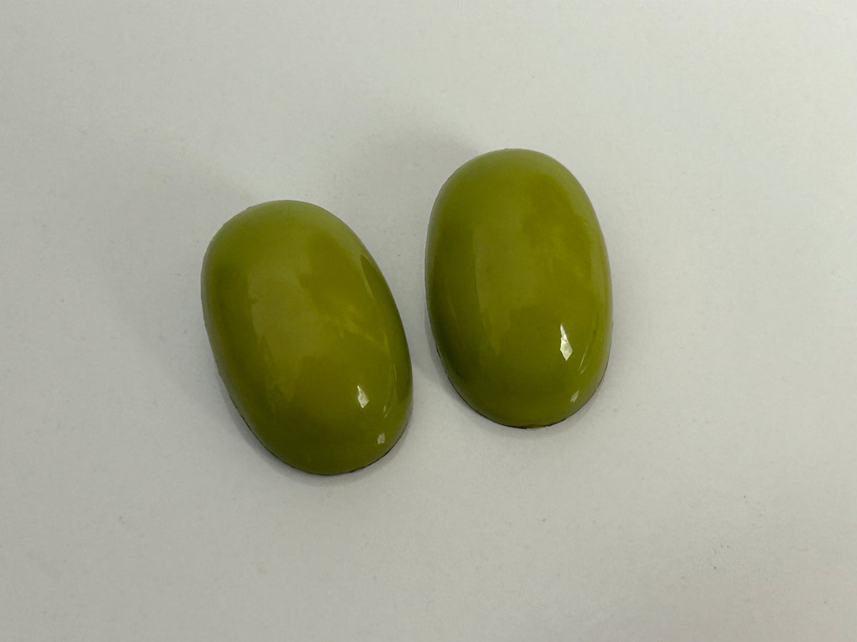 Vintage 1960s Olive Green Plastic Oval Clip On Earrings