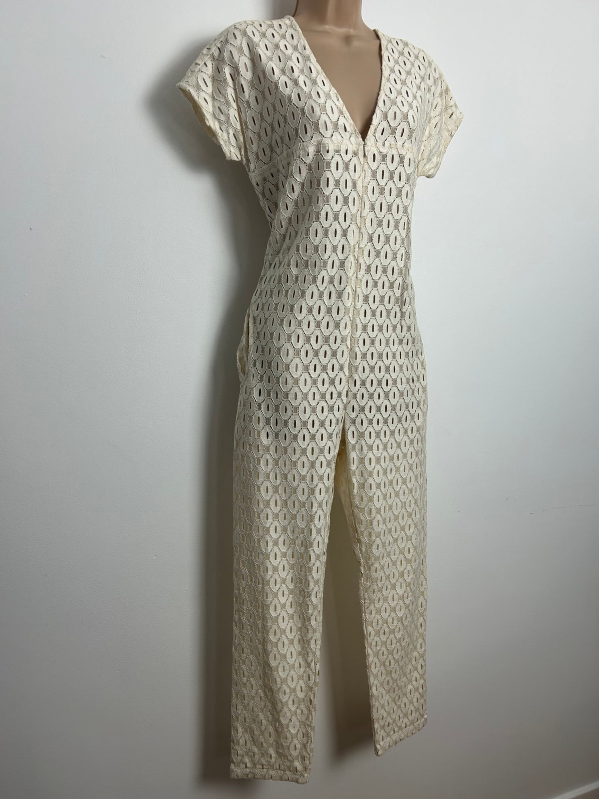 Designer RACHEL COMEY Size 2 (UK Size 10) Cream Cotton Mix Lace "Glinda" Jumpsuit RRP £664 £