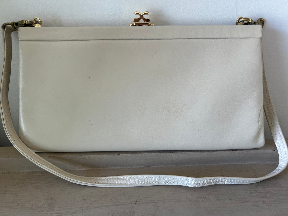 Vintage 1960s Cream Faux Leather Shoulder or Clutch Bag