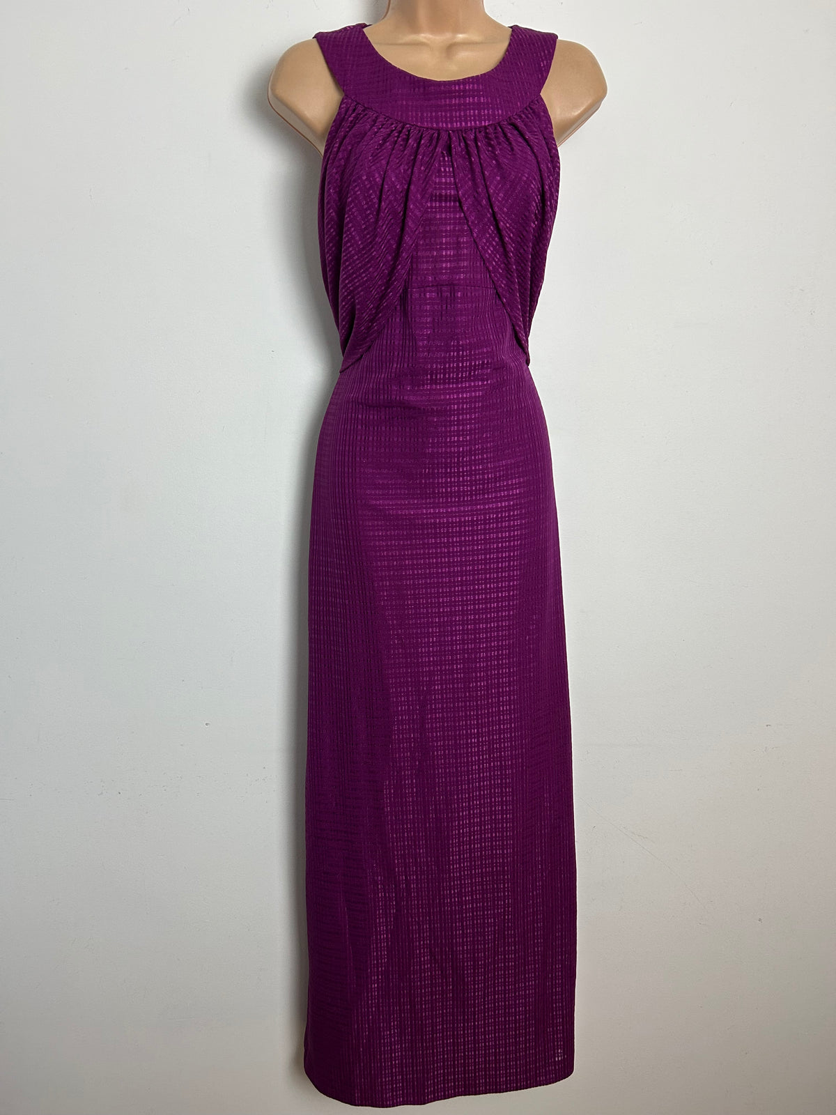 Vintage Late 1970s Size 12 Magenta Two Piece Maxi Dress With Matching Cover Up